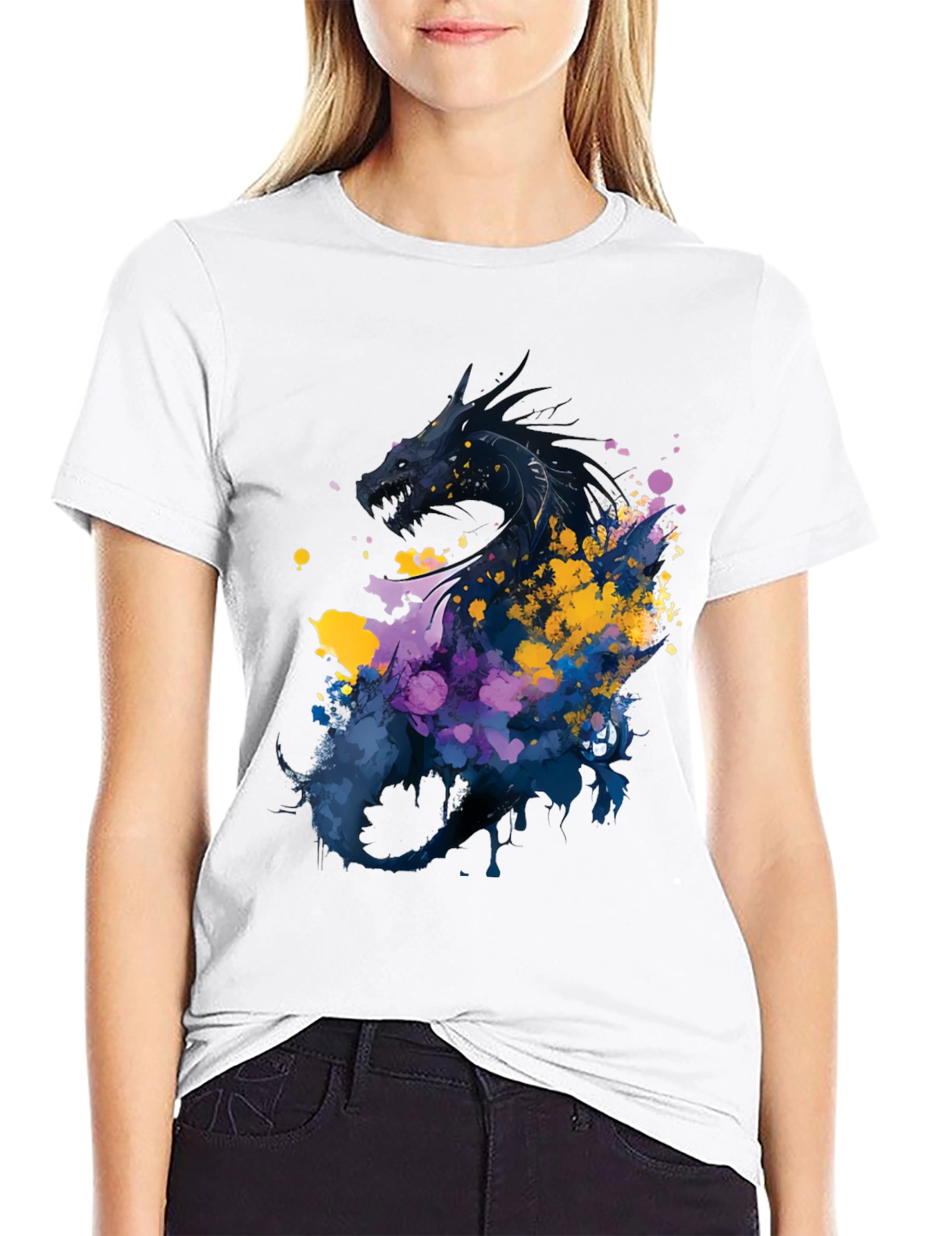 Dragon Art Graphic Print Black T-Shirt