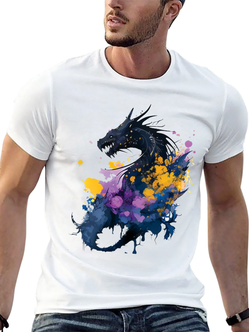 Dragon Art Graphic Print Black T-Shirt