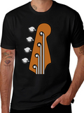 Bass Guitar Headstock Graphic Tee - Black Cotton T-Shirt