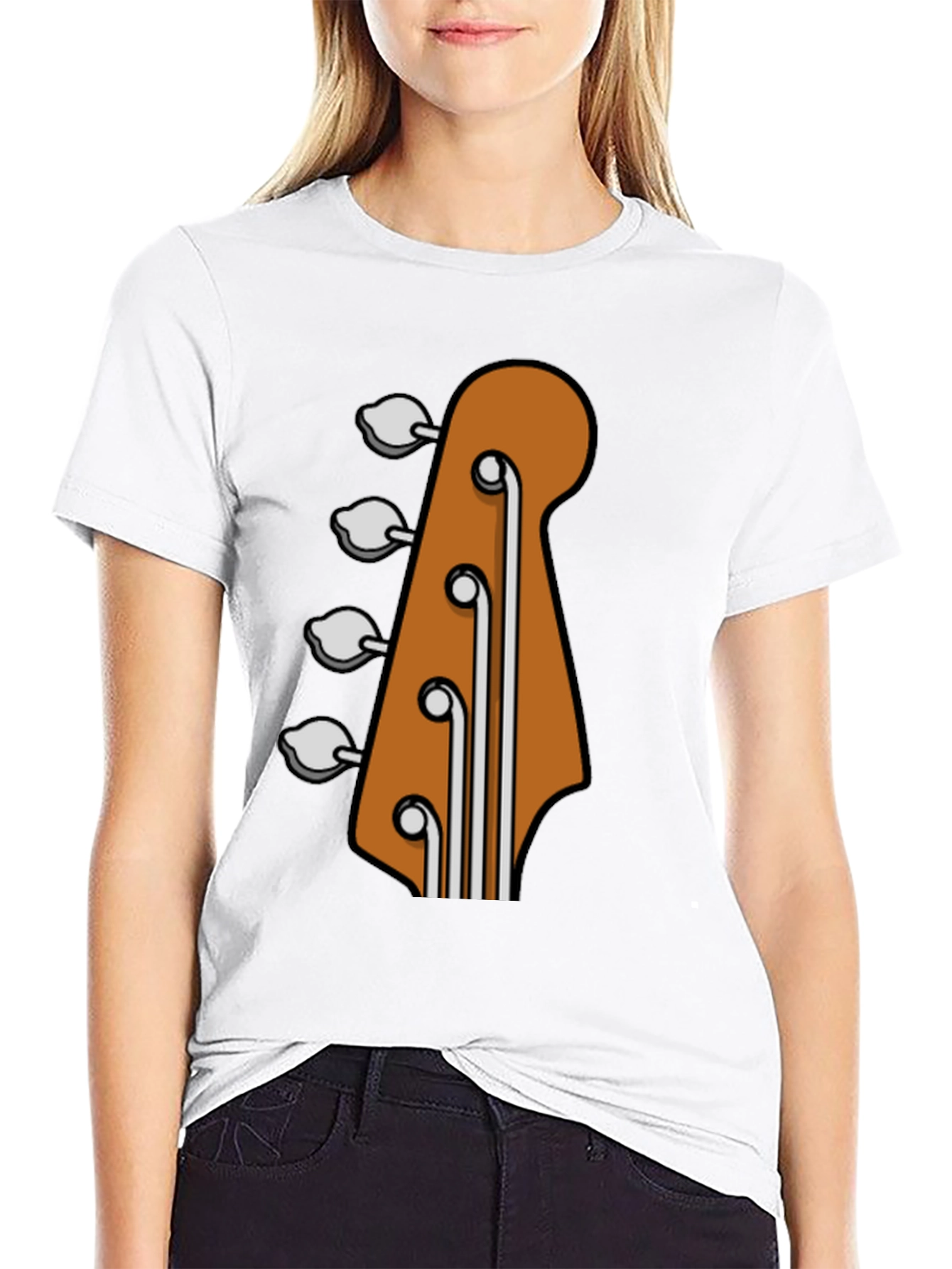 Bass Guitar Headstock Graphic Tee - Black Cotton T-Shirt