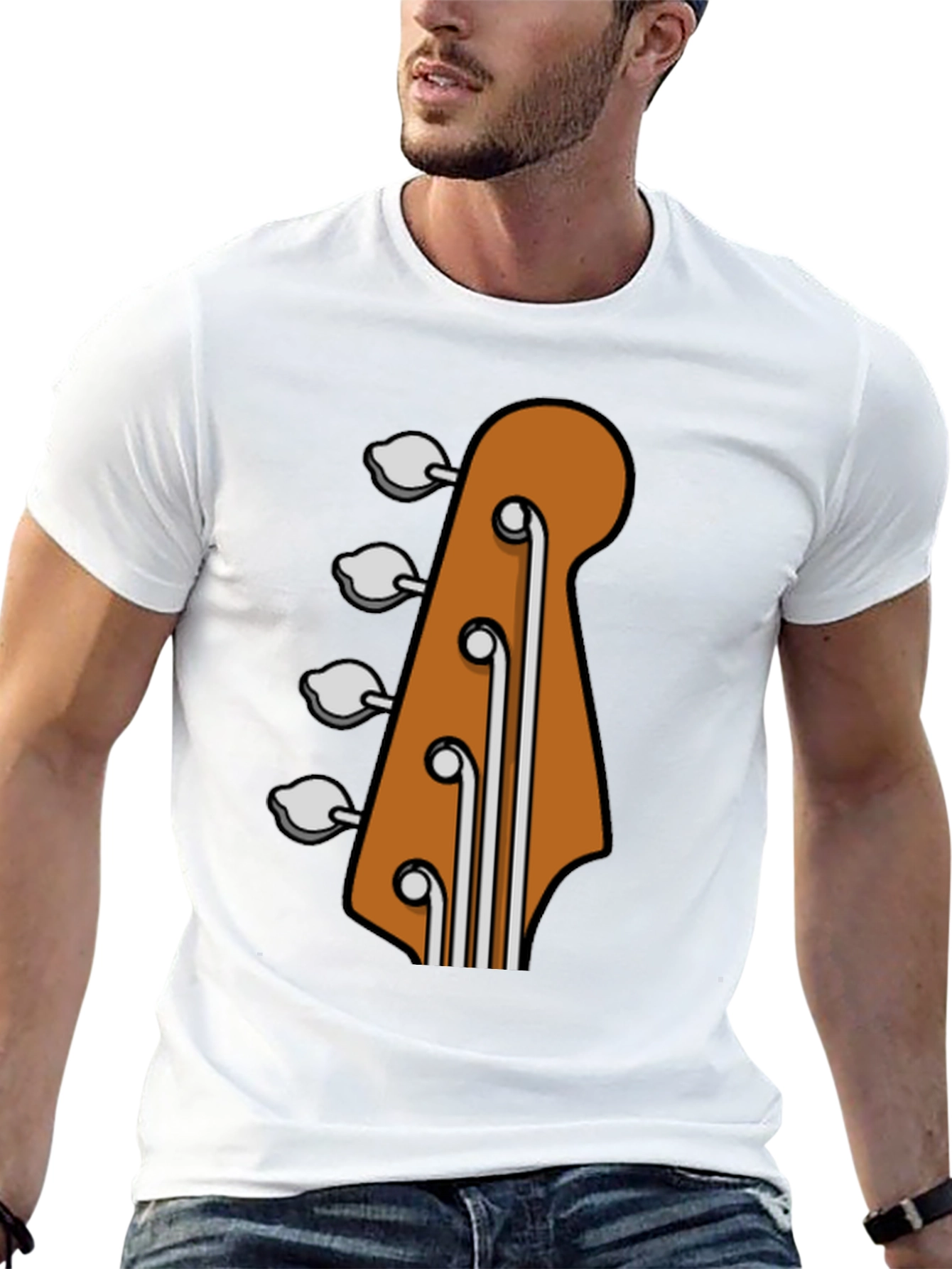 Bass Guitar Headstock Graphic Tee - Black Cotton T-Shirt