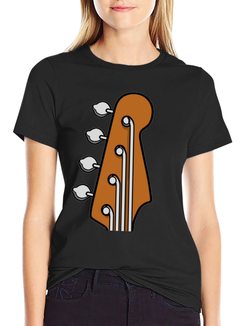 Bass Guitar Headstock Graphic Tee - Black Cotton T-Shirt