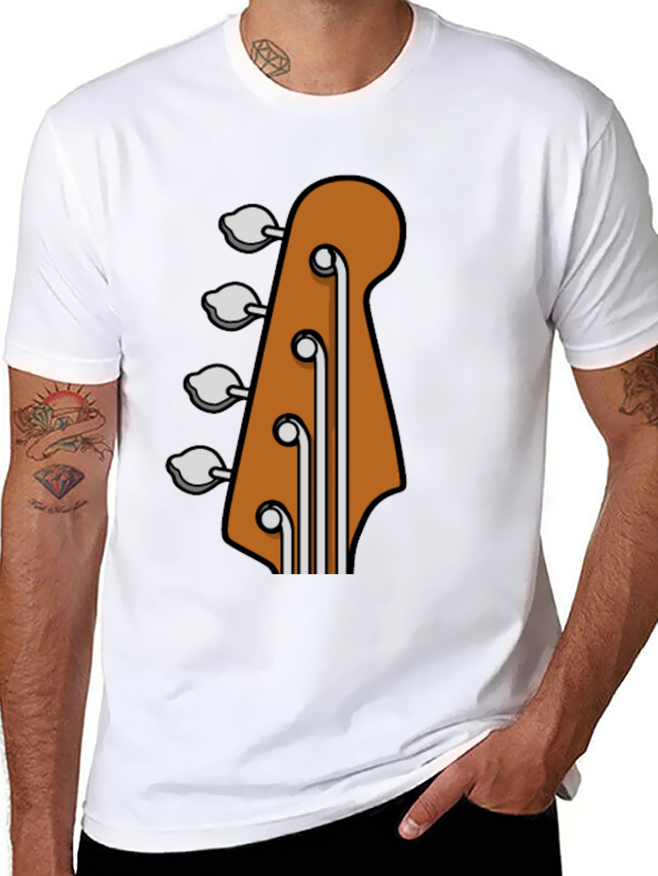 Bass Guitar Headstock Graphic Tee - Black Cotton T-Shirt