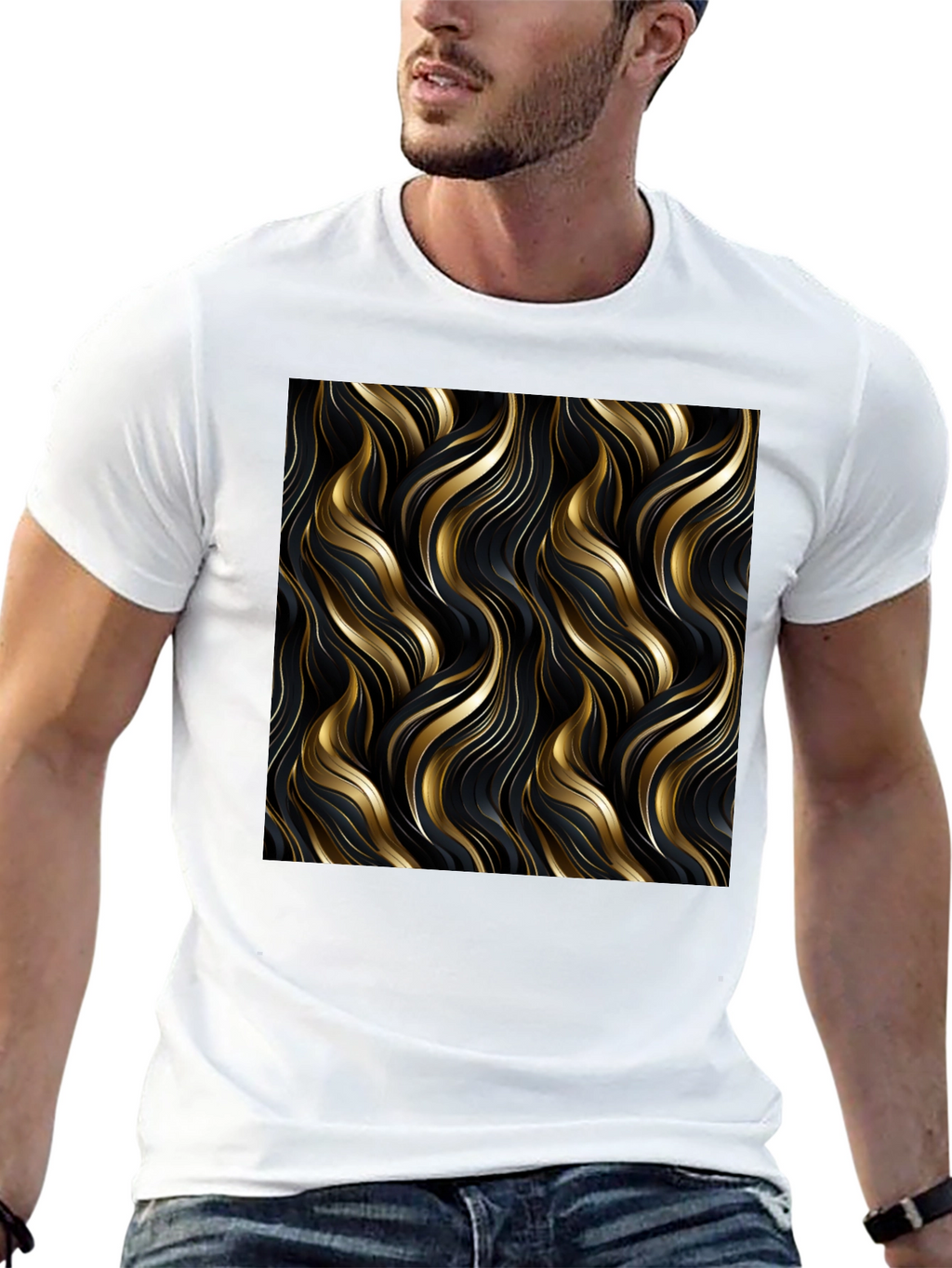 Elegant Gold Swirl T-Shirt - Modern Design