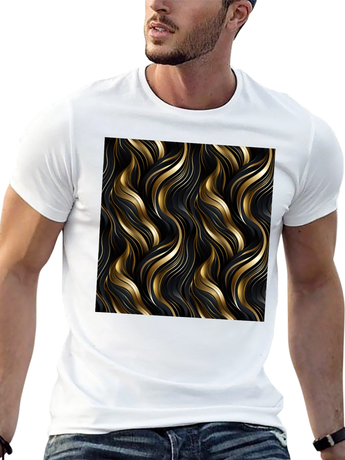Elegant Gold Swirl T-Shirt - Modern Design