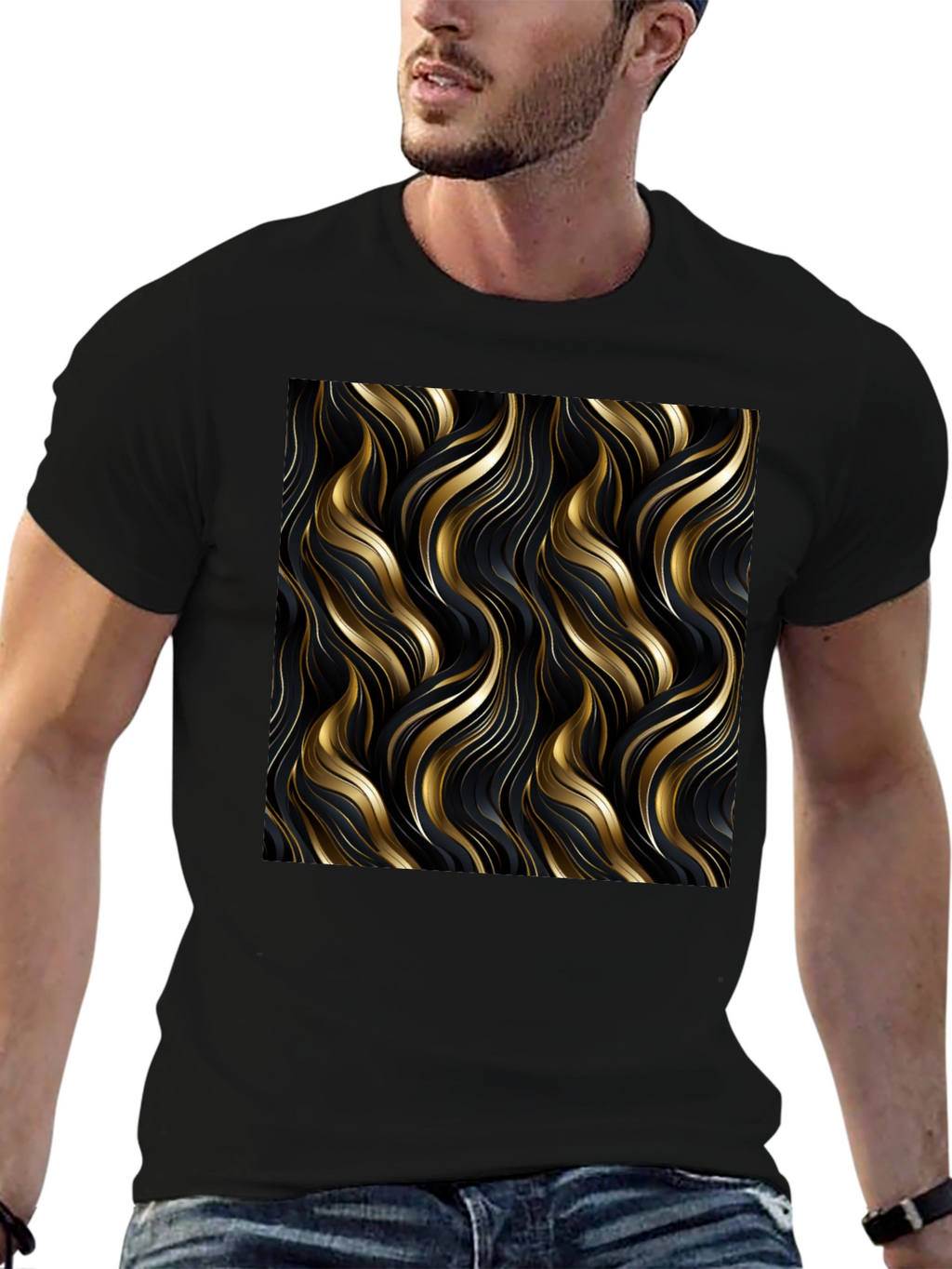 Elegant Gold Swirl T-Shirt - Modern Design