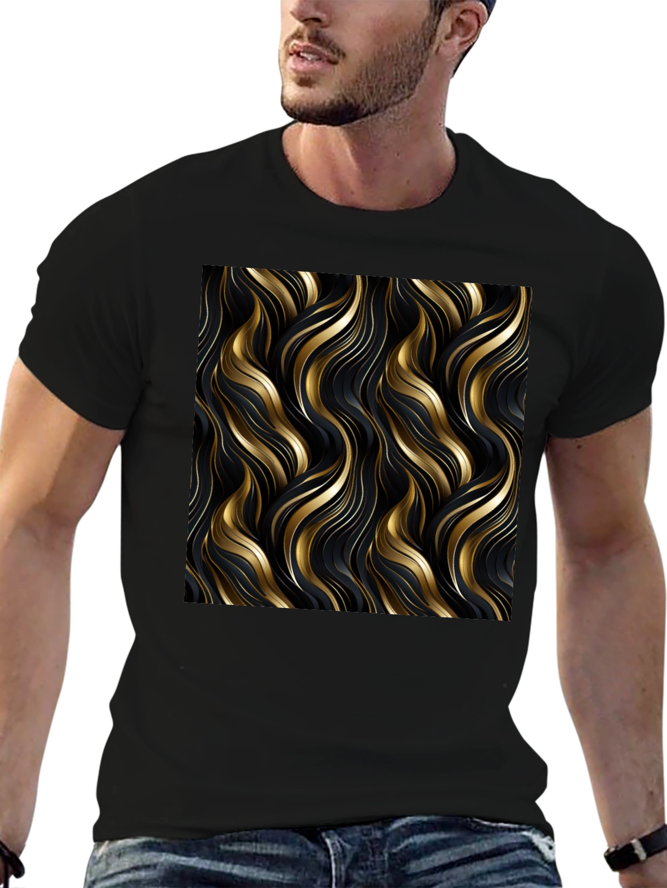 Elegant Gold Swirl T-Shirt - Modern Design