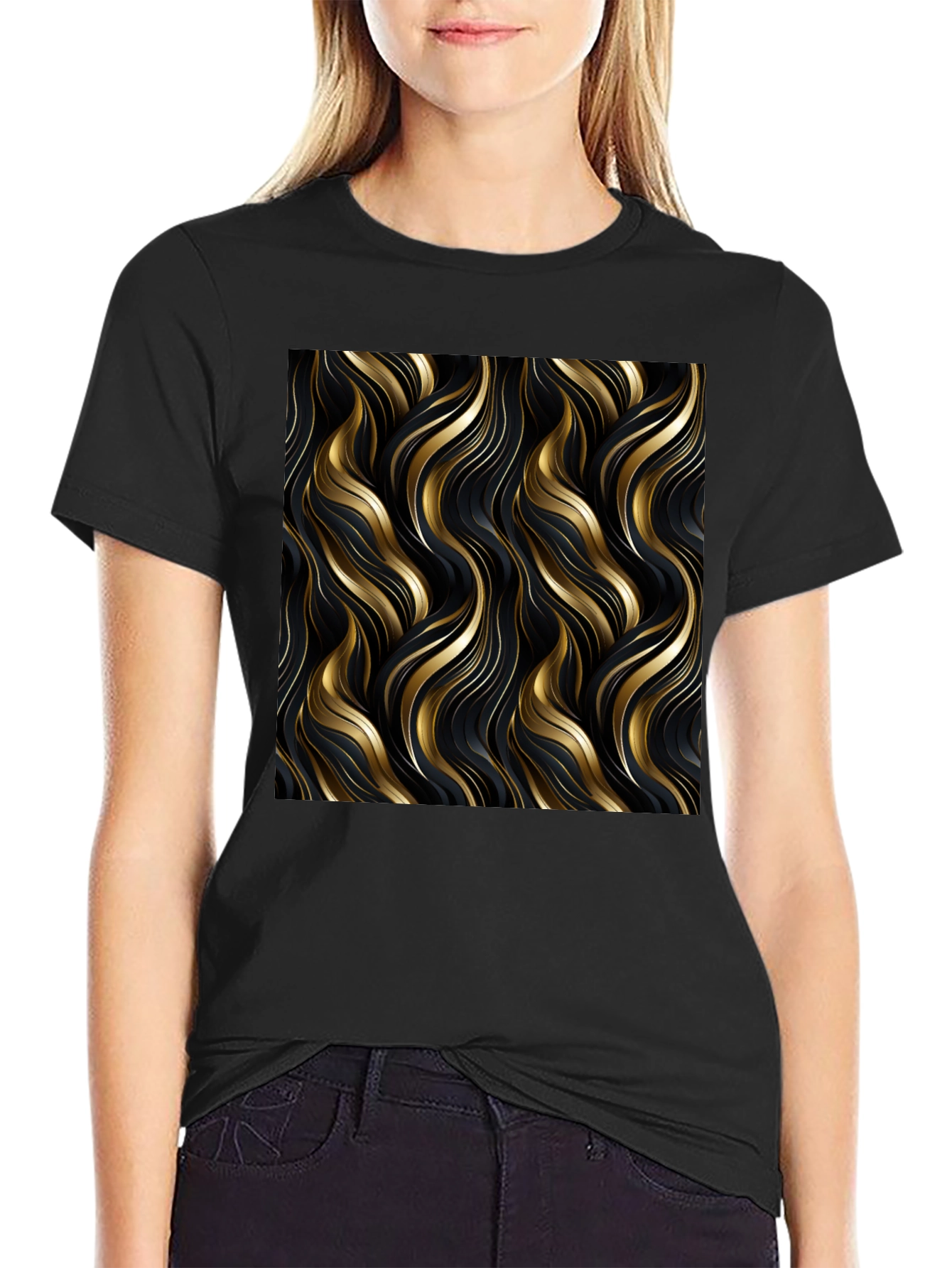Elegant Gold Swirl T-Shirt - Modern Design