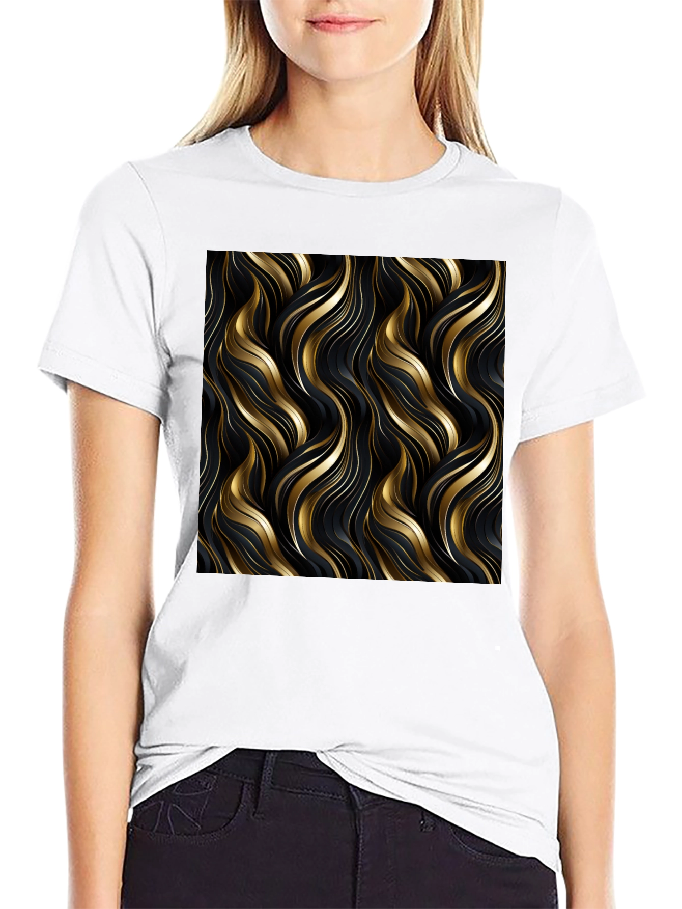 Elegant Gold Swirl T-Shirt - Modern Design