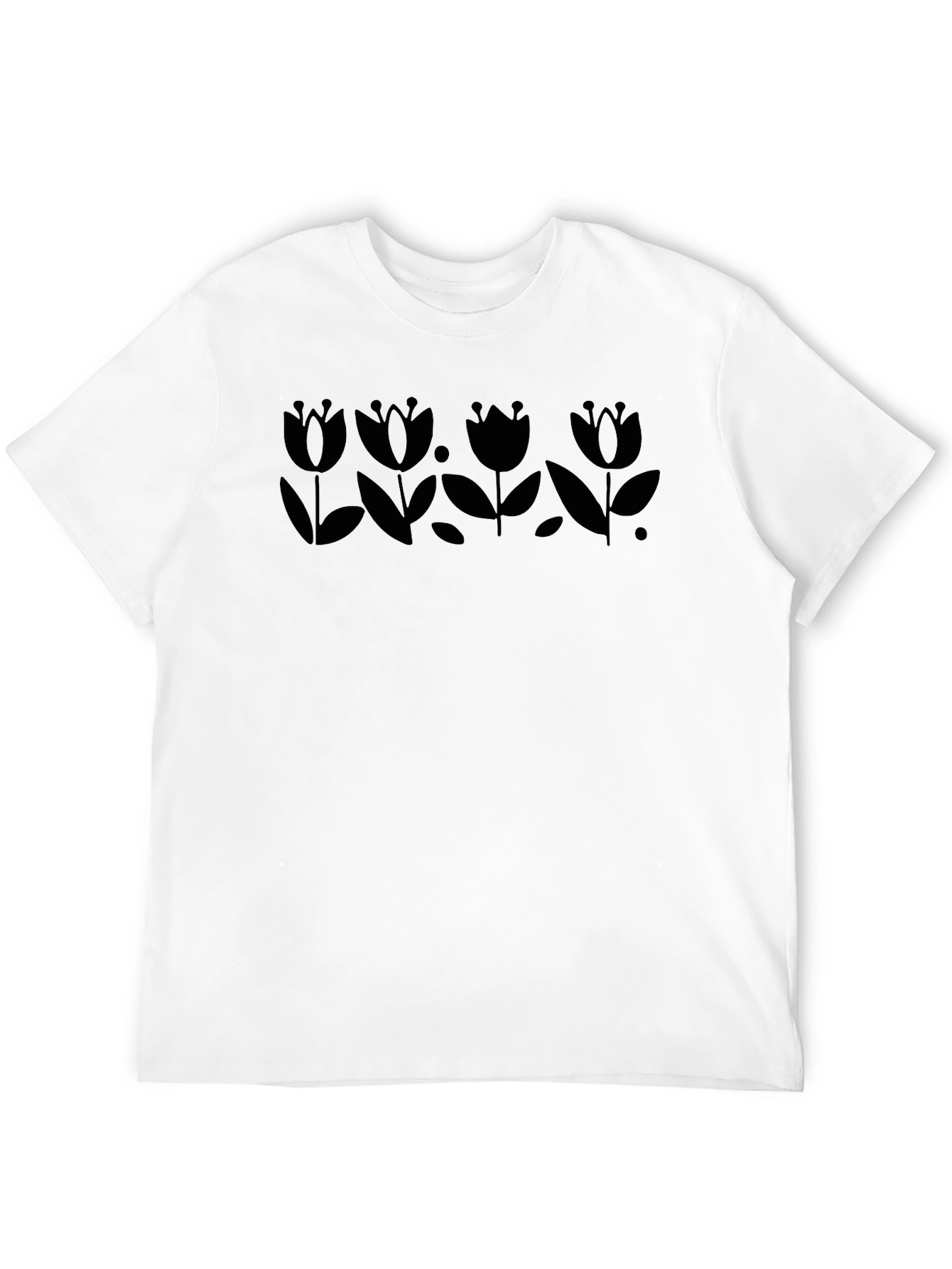 Stylish Black Floral Print Crew Neck T-Shirt