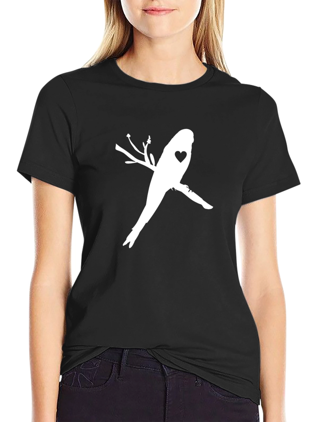 Bird with Heart T-Shirt - Stylish Black Tee