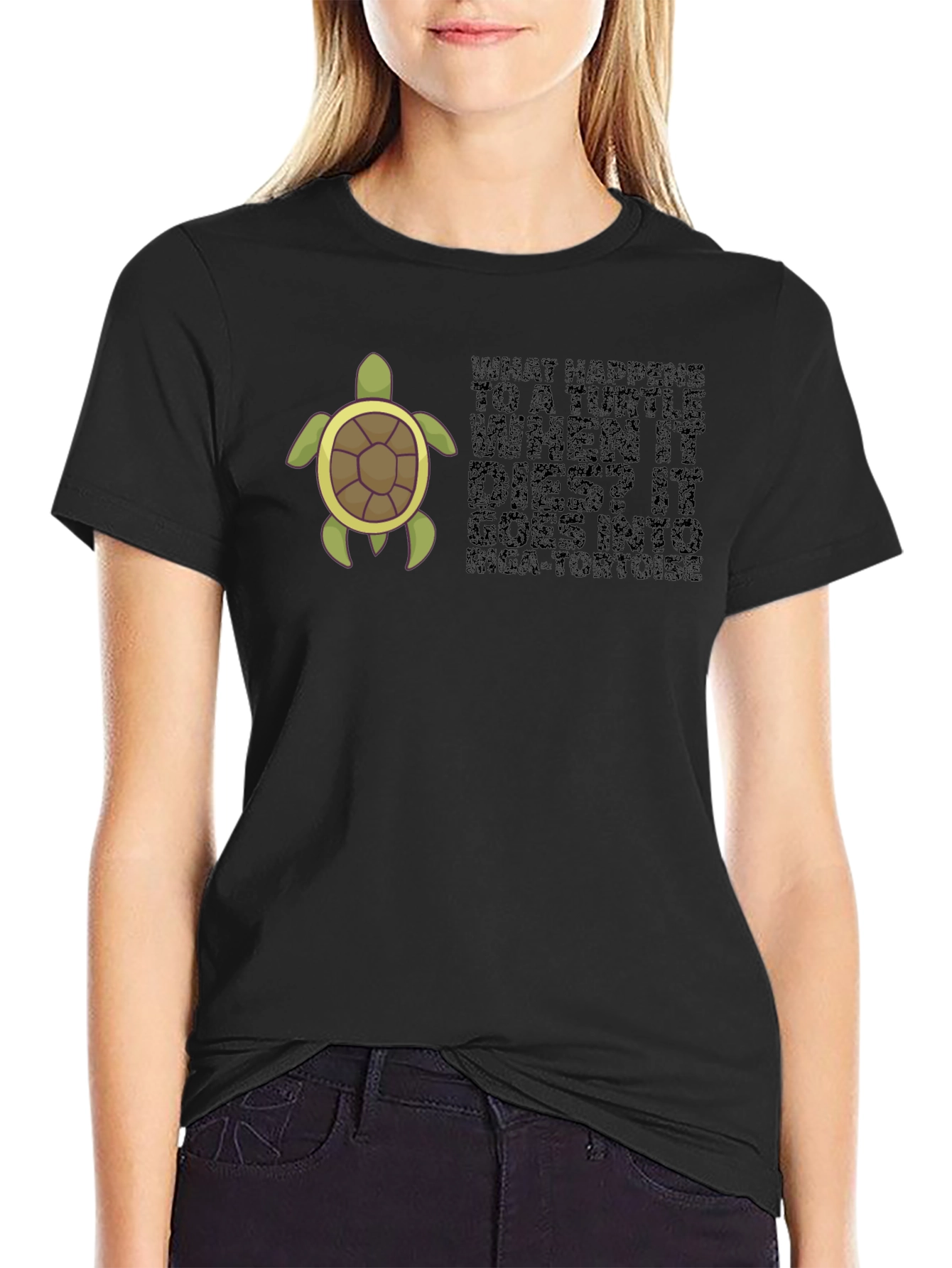 Turtle Pun Black T-Shirt - What Happens to a Turtle?