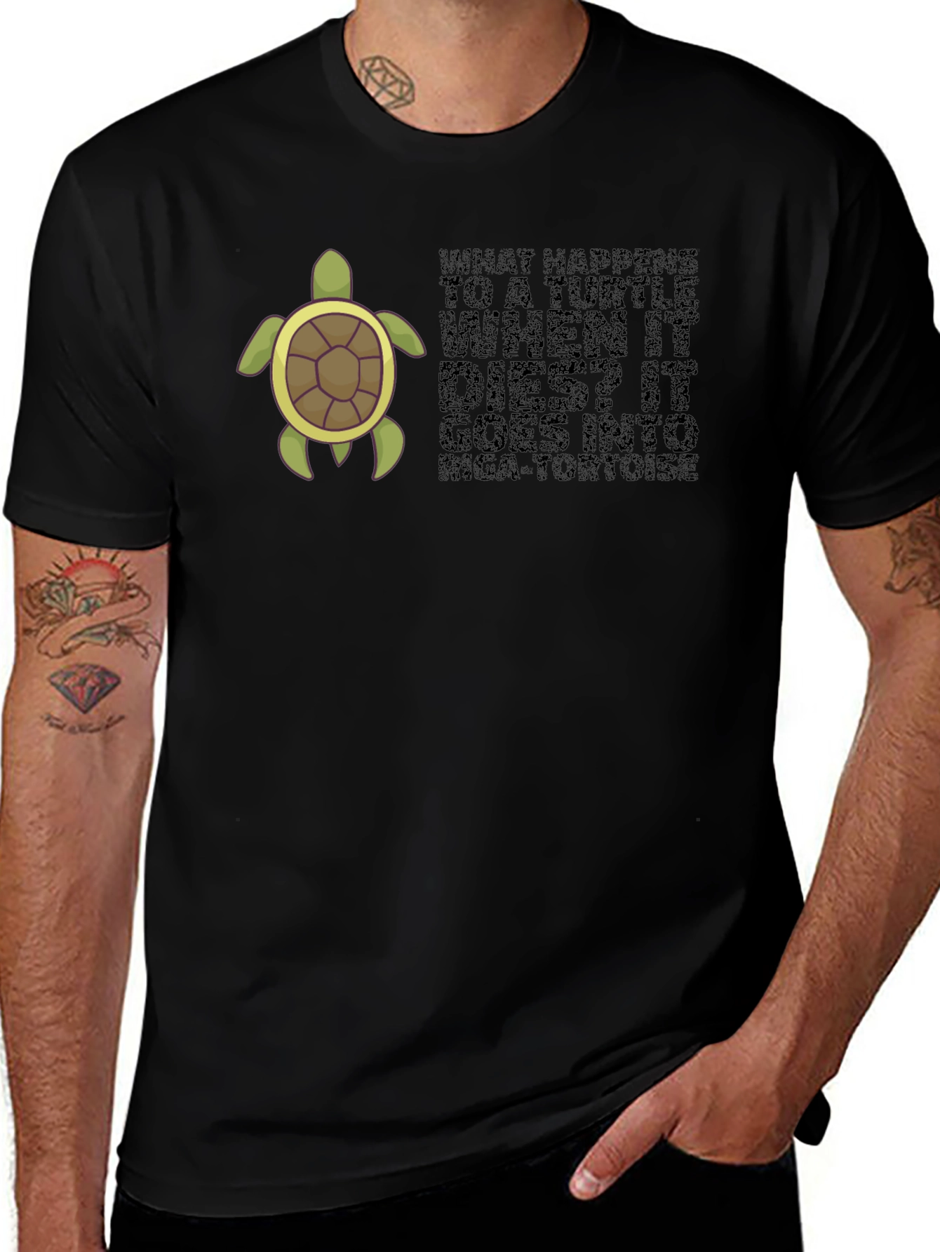 Turtle Pun Black T-Shirt - What Happens to a Turtle?
