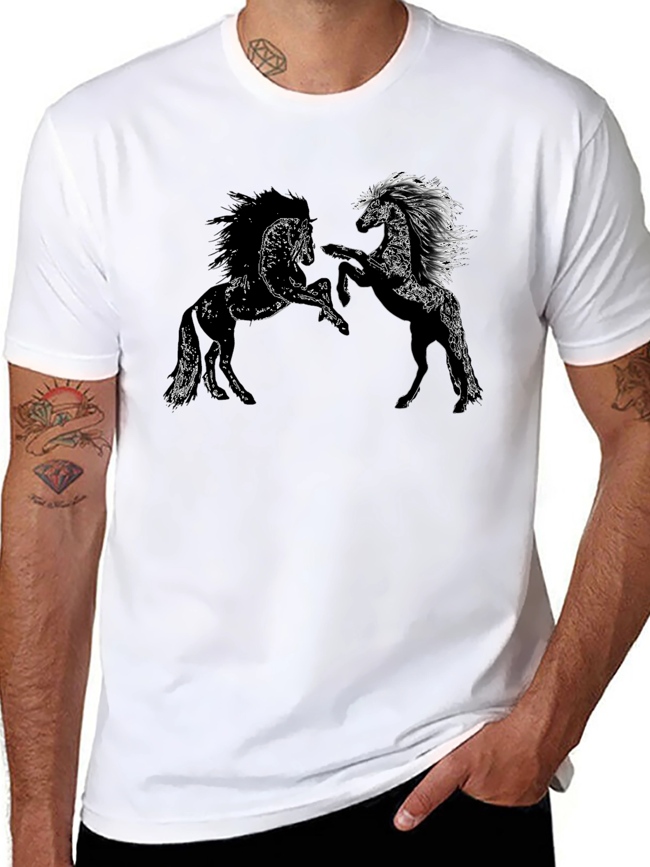 Black Tee with Horse Graphic Design