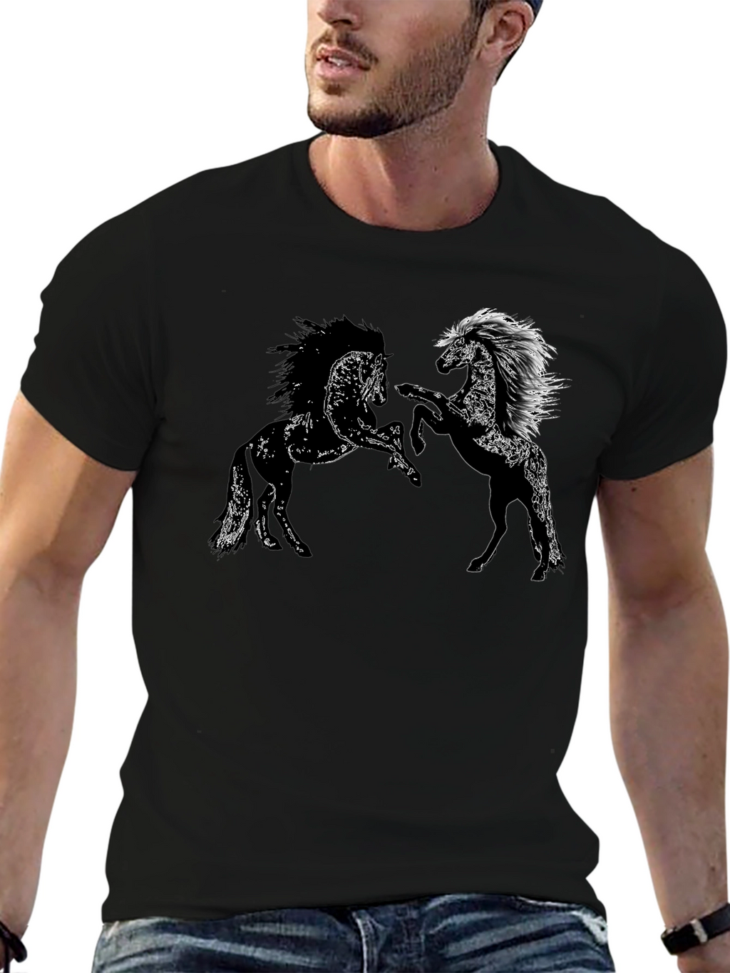Black Tee with Horse Graphic Design