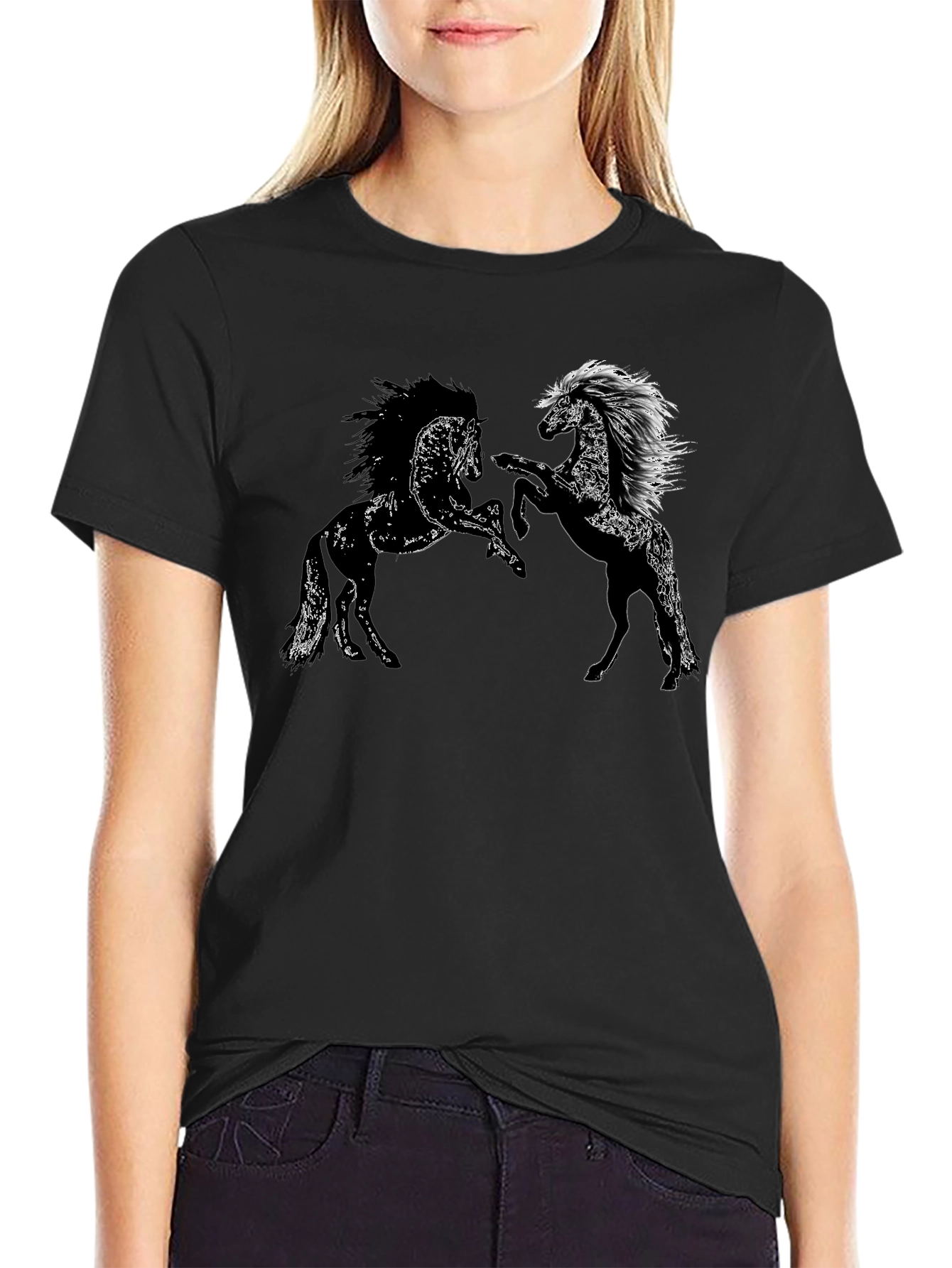 Black Tee with Horse Graphic Design