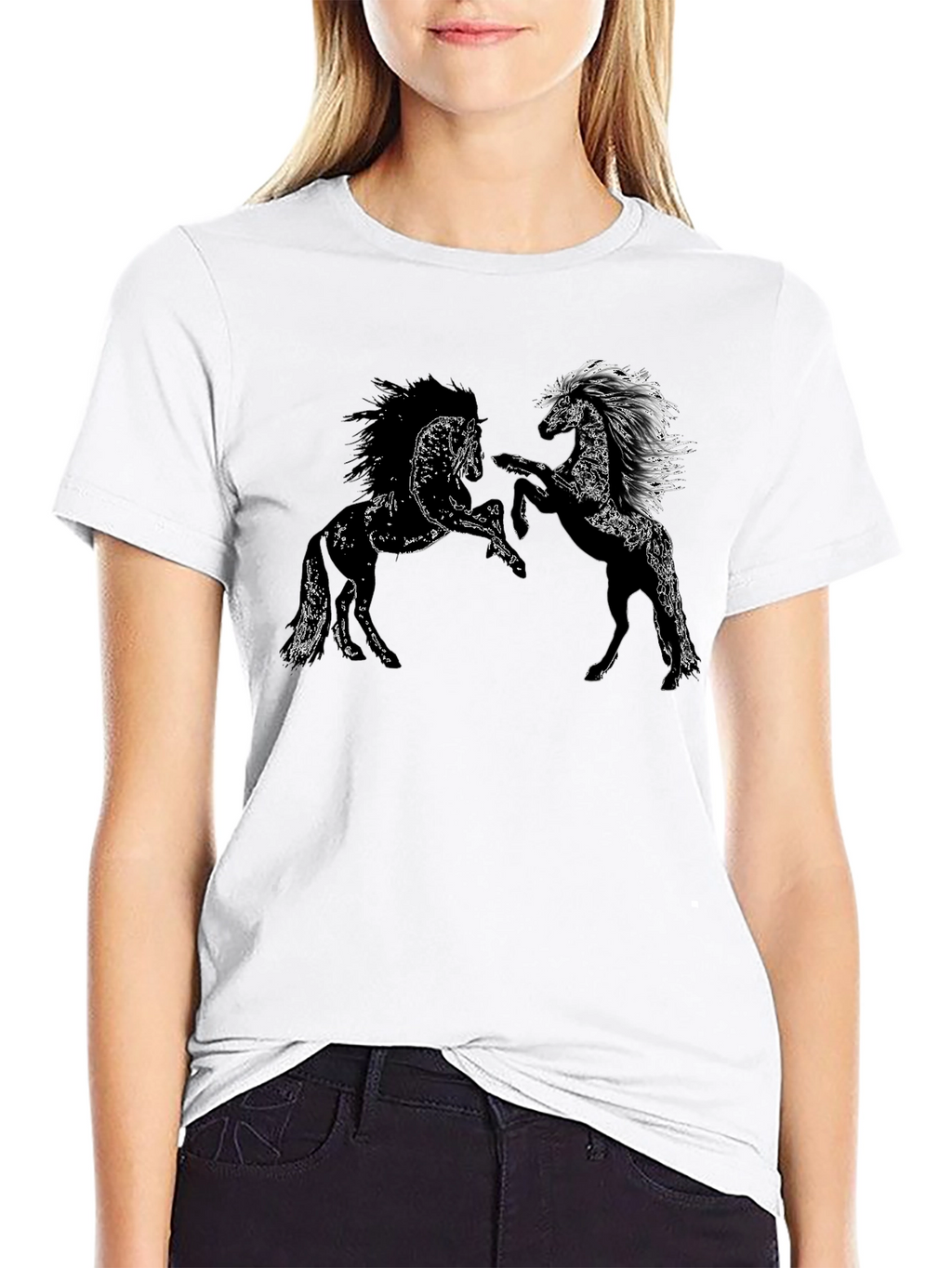 Black Tee with Horse Graphic Design
