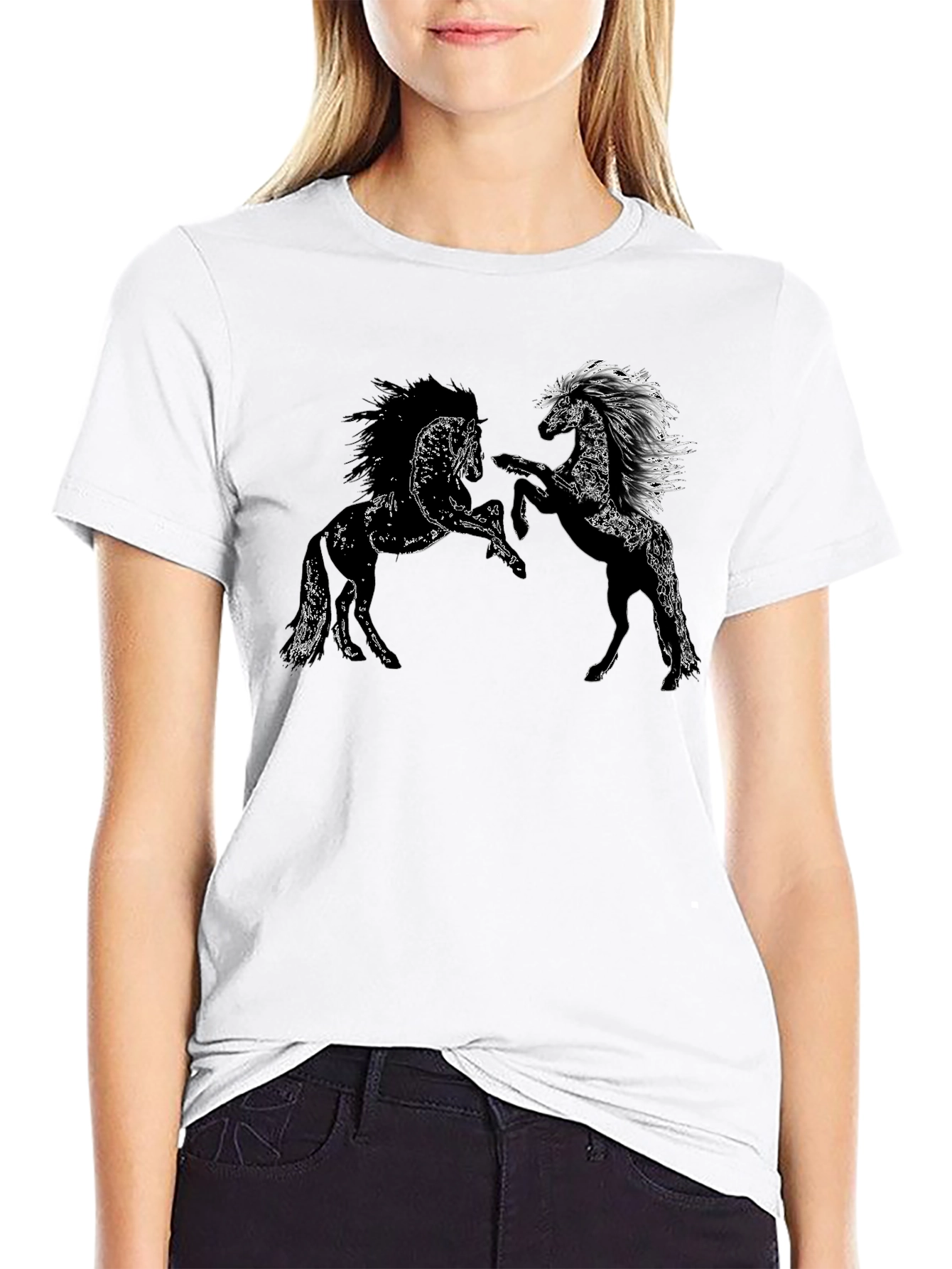 Black Tee with Horse Graphic Design