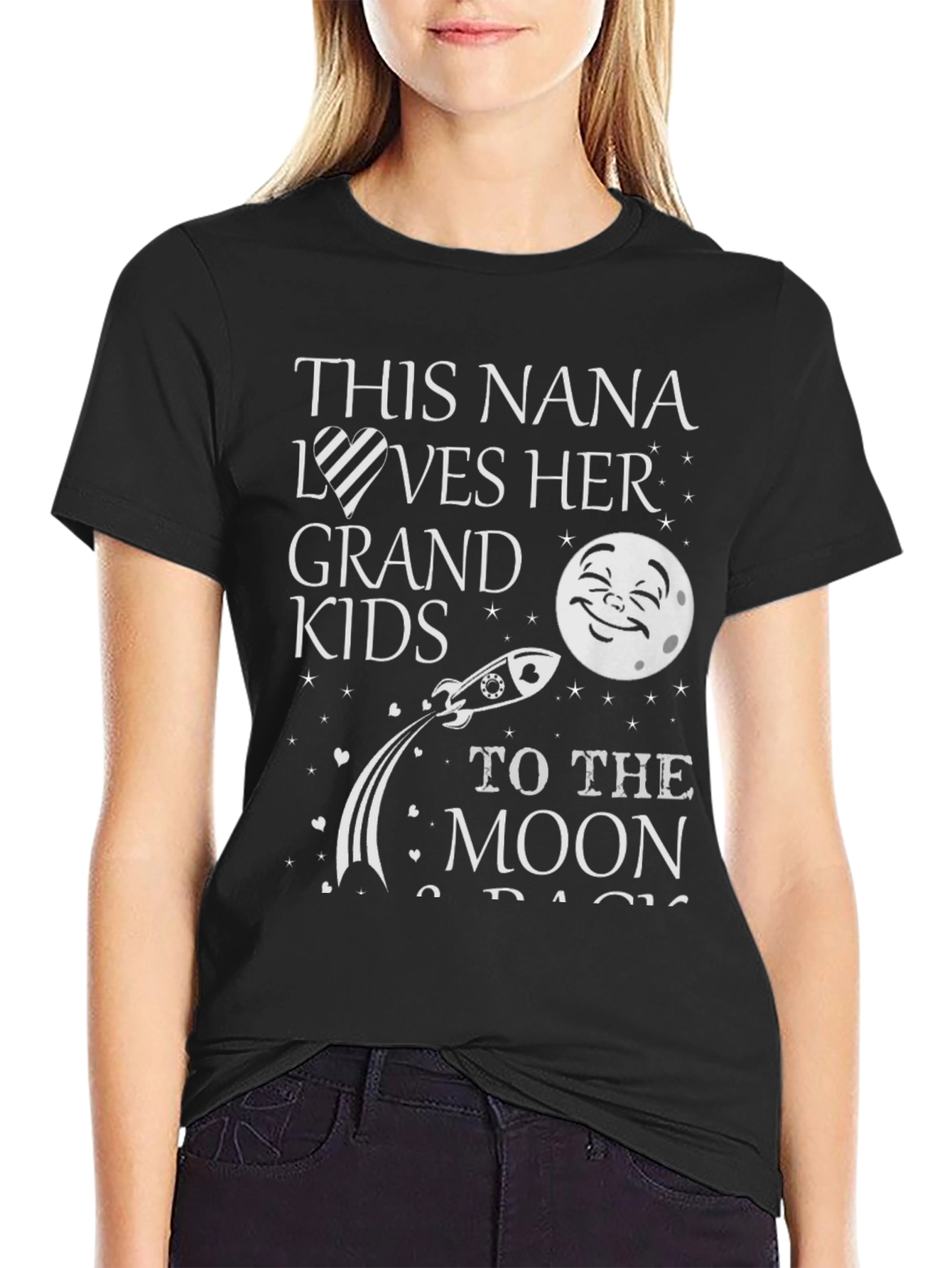Nana Loves Grandkids Moon Black T-Shirt