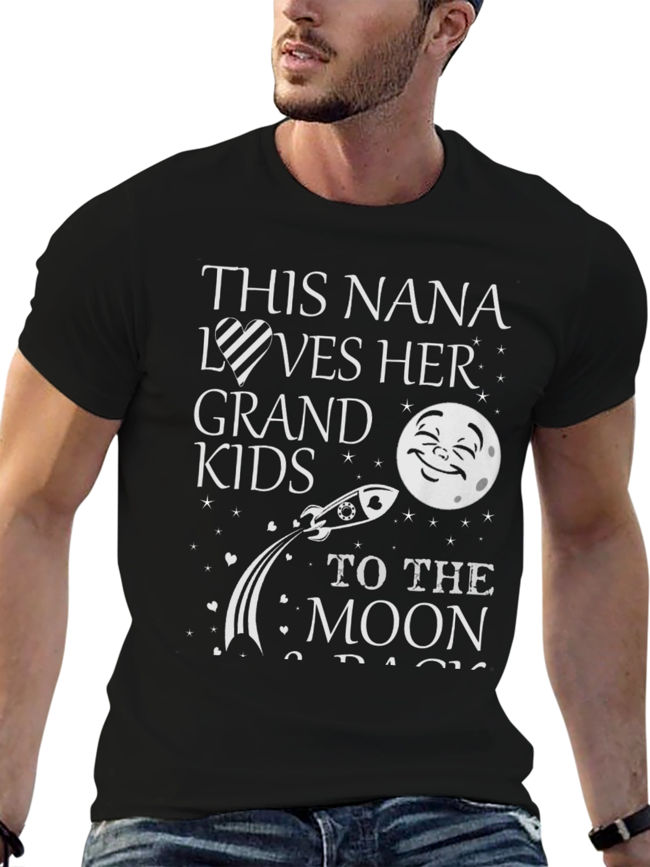 Nana Loves Grandkids Moon Black T-Shirt