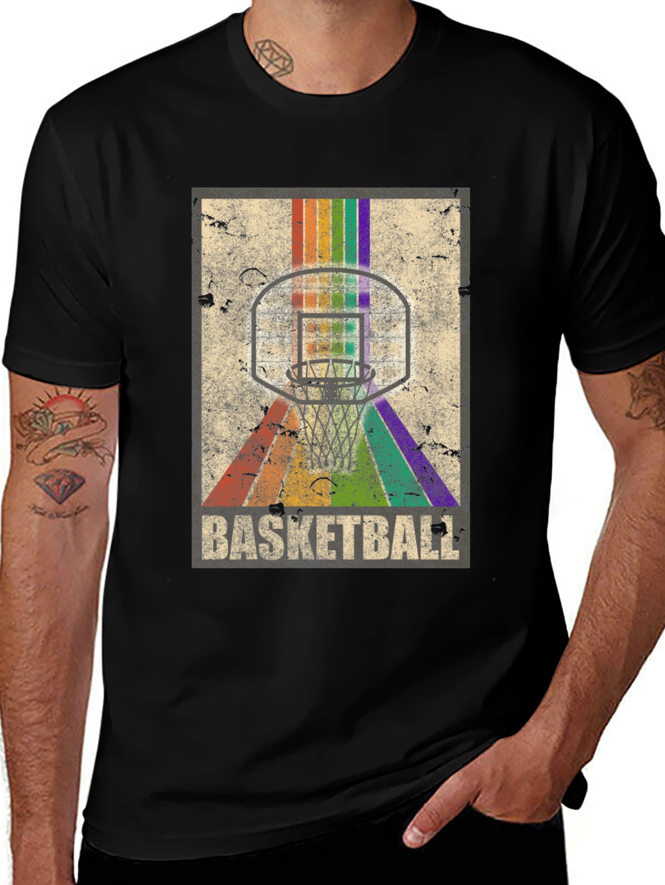 Retro Basketball Hoop Rainbow T-Shirt