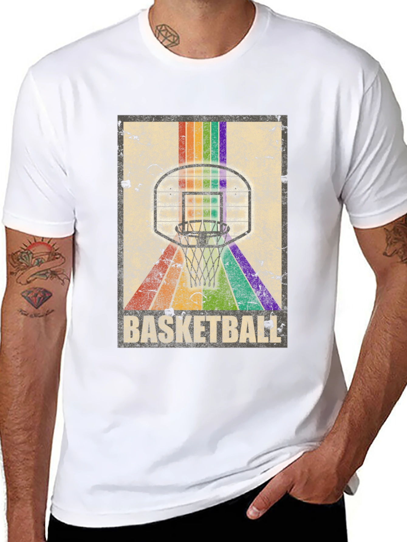 Retro Basketball Hoop Rainbow T-Shirt