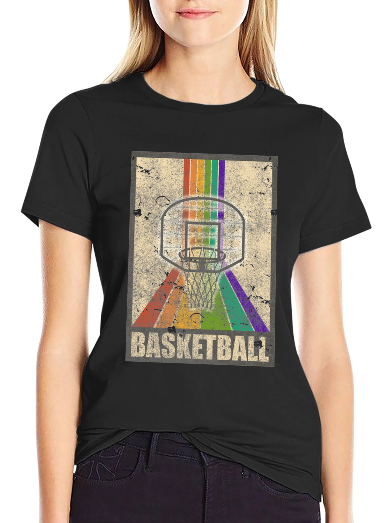 Retro Basketball Hoop Rainbow T-Shirt