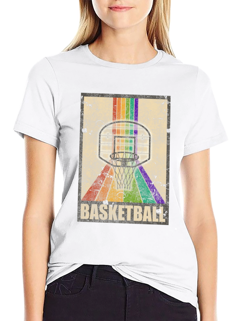 Retro Basketball Hoop Rainbow T-Shirt