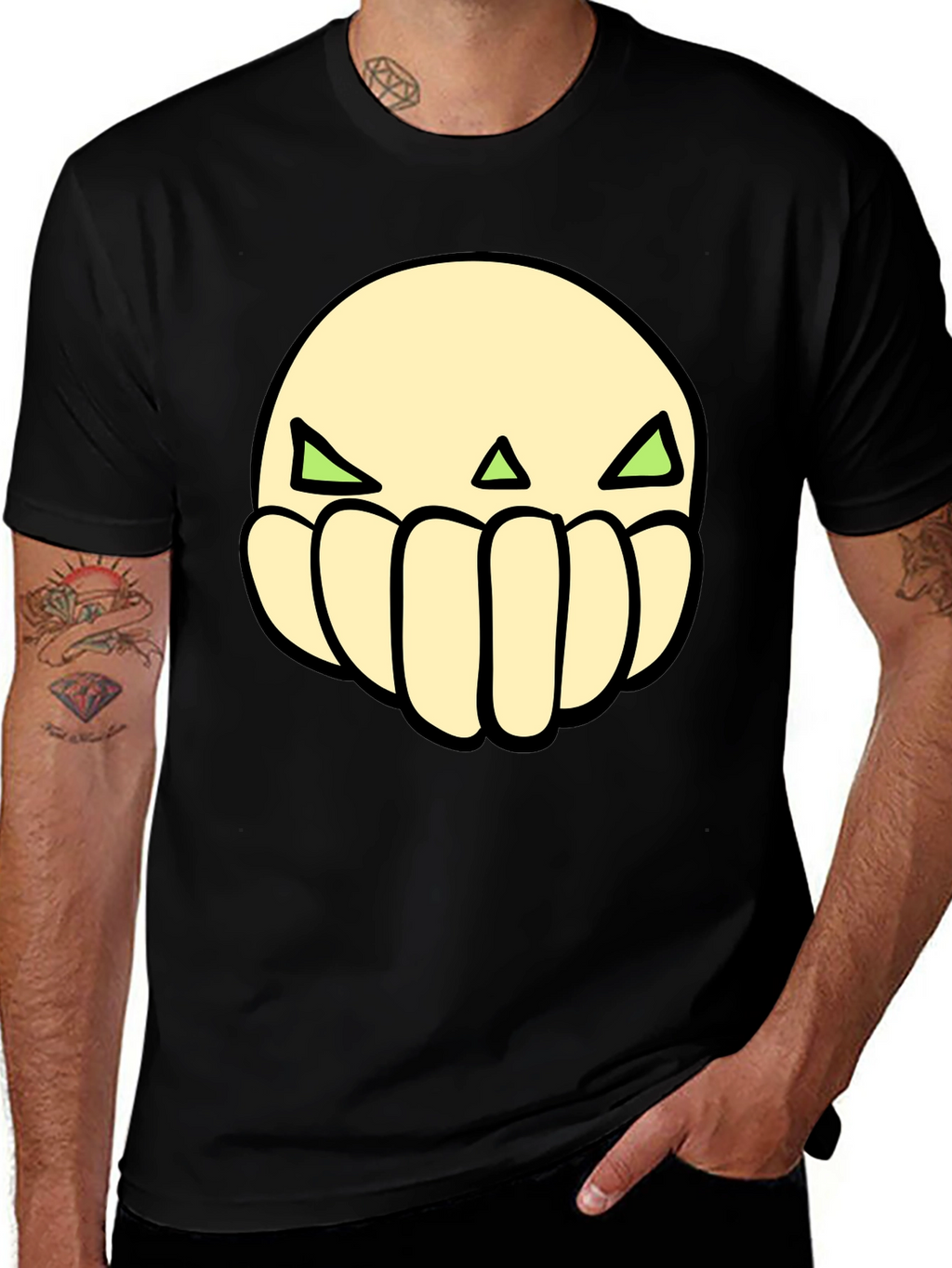 Cool Graphic Tee: Green Eyed Skull Design