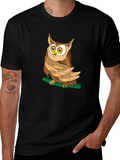 Owl Graphic Black T-Shirt - Mens Crew Neck Tee