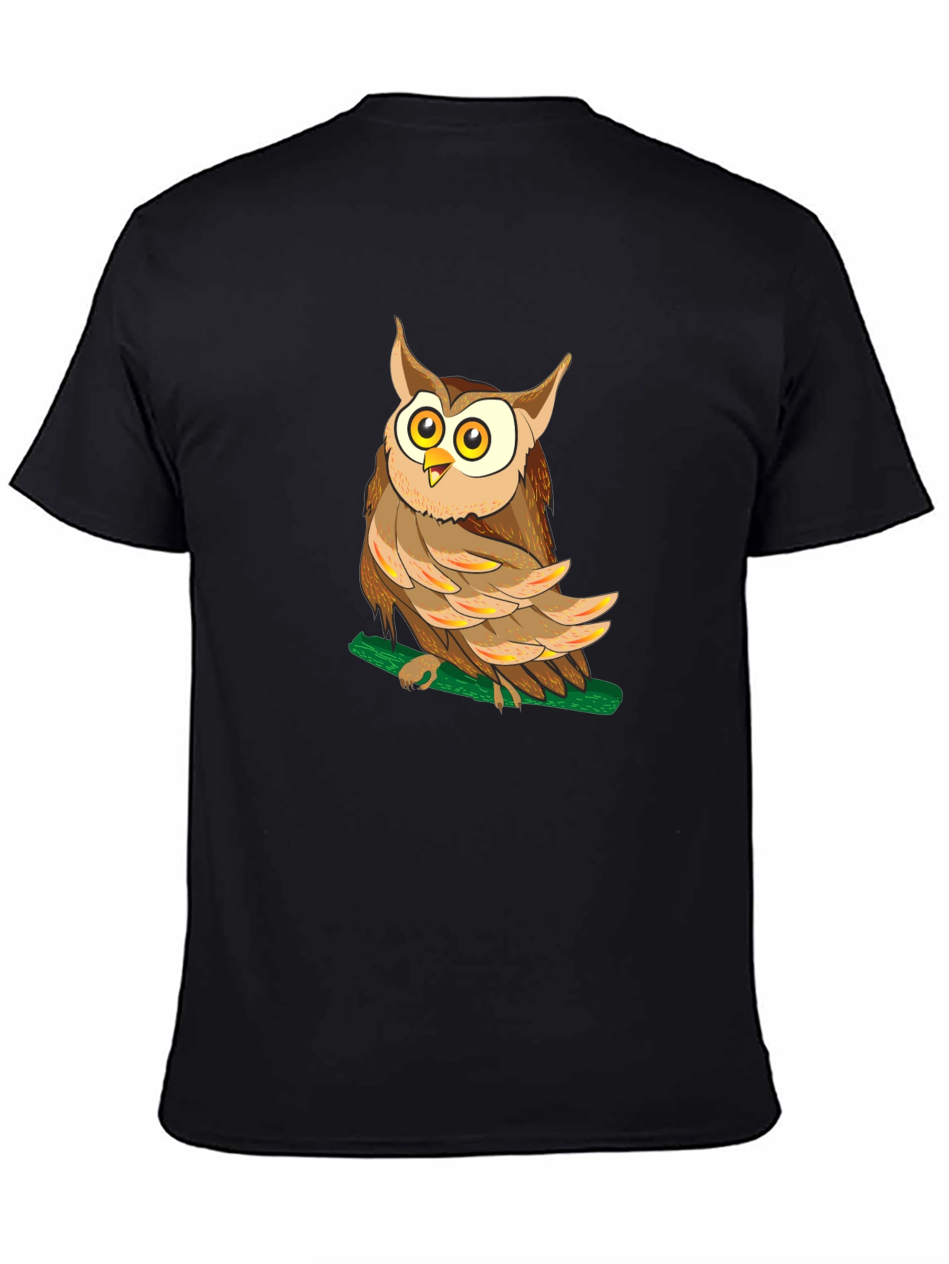 Owl Graphic Black T-Shirt - Mens Crew Neck Tee
