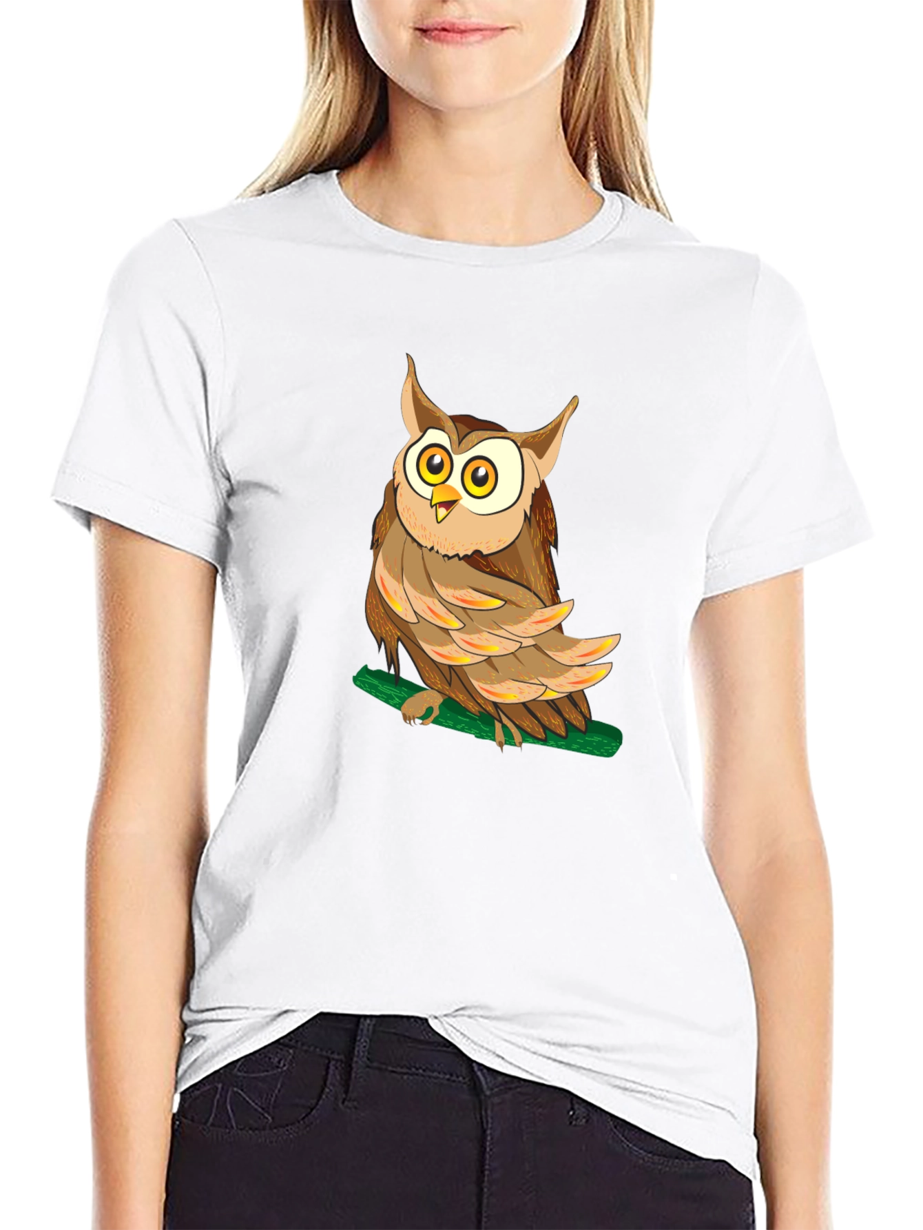 Owl Graphic Black T-Shirt - Mens Crew Neck Tee