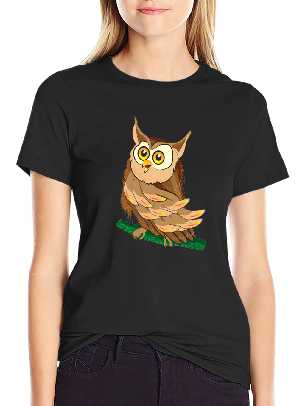 Owl Graphic Black T-Shirt - Mens Crew Neck Tee
