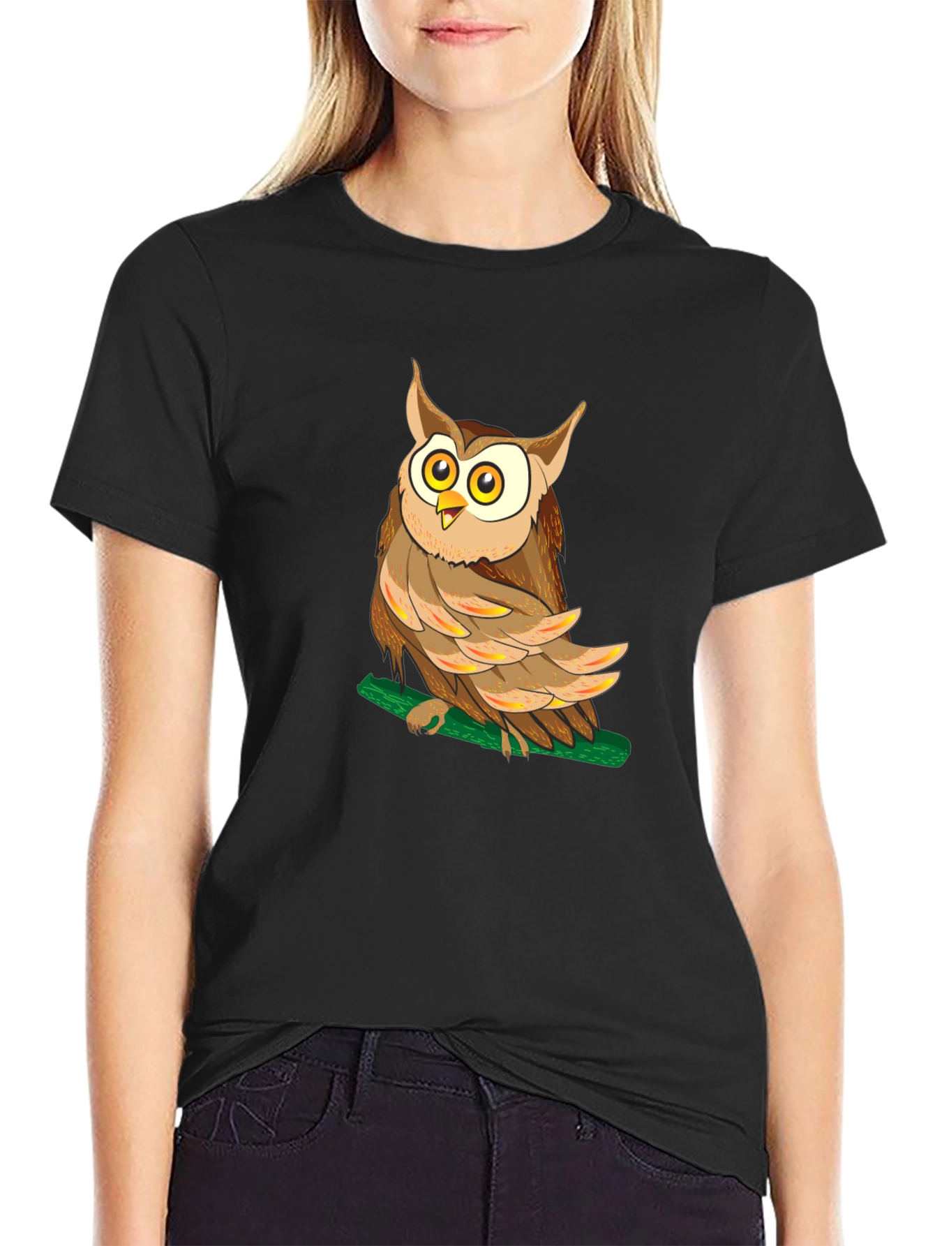 Owl Graphic Black T-Shirt - Mens Crew Neck Tee