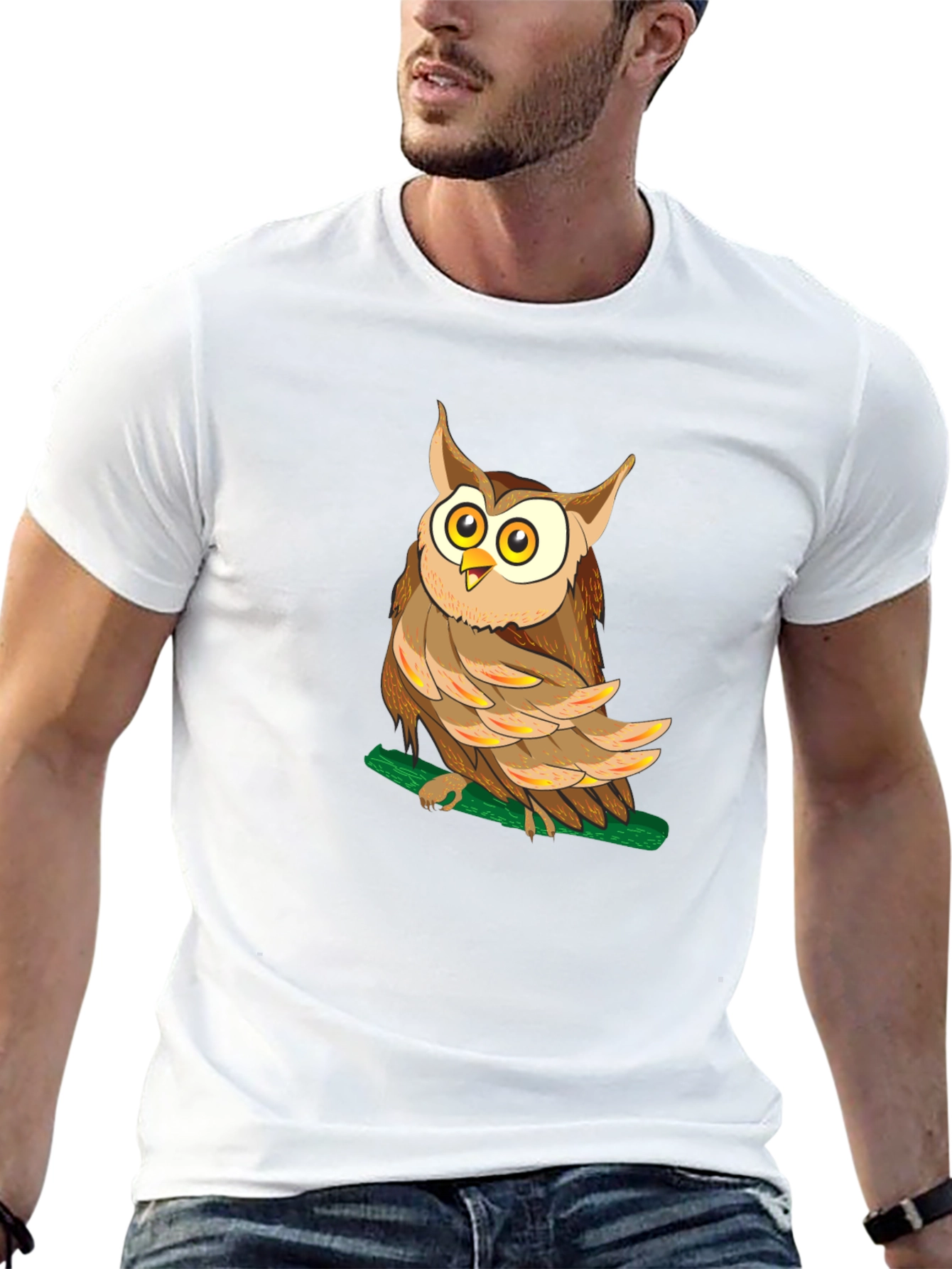 Owl Graphic Black T-Shirt - Mens Crew Neck Tee