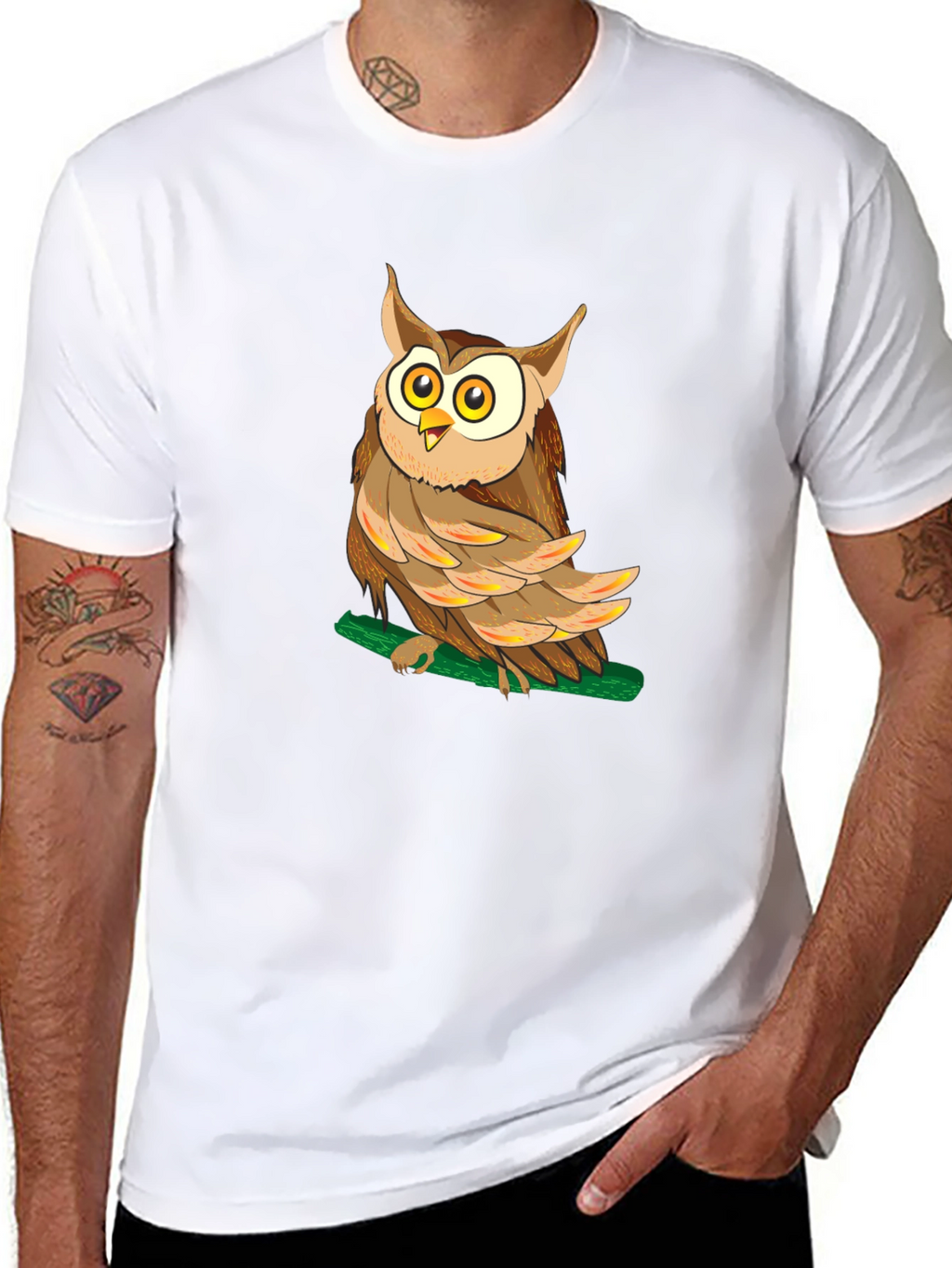 Owl Graphic Black T-Shirt - Mens Crew Neck Tee