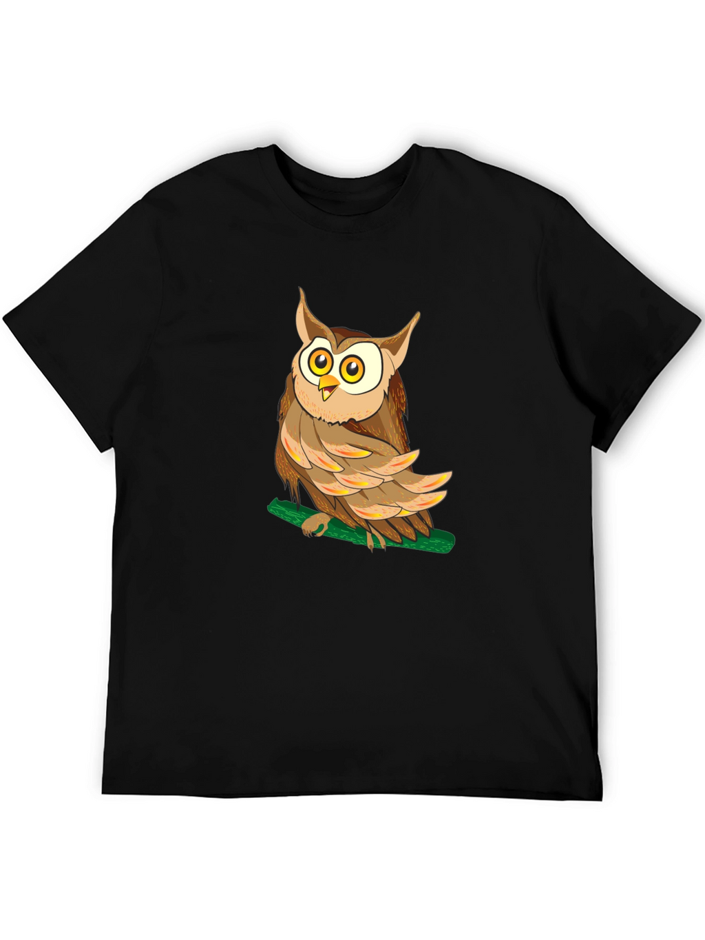 Owl Graphic Black T-Shirt - Mens Crew Neck Tee