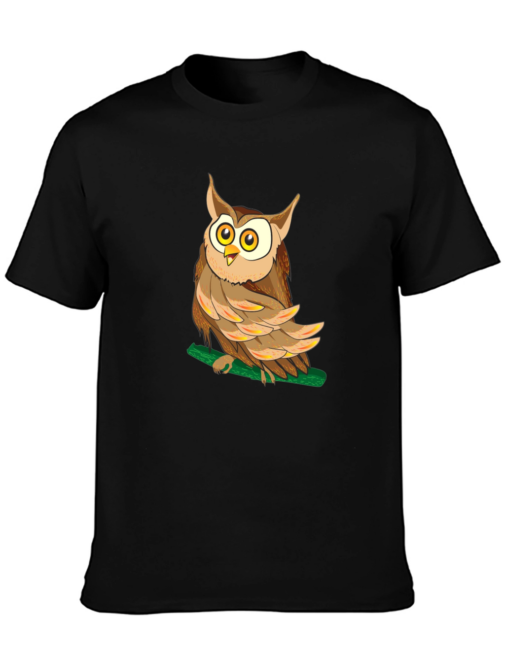 Owl Graphic Black T-Shirt - Mens Crew Neck Tee