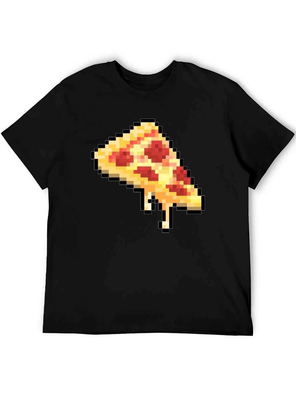 Pixel Pizza Slice Graphic Tee - Black Casual T-Shirt
