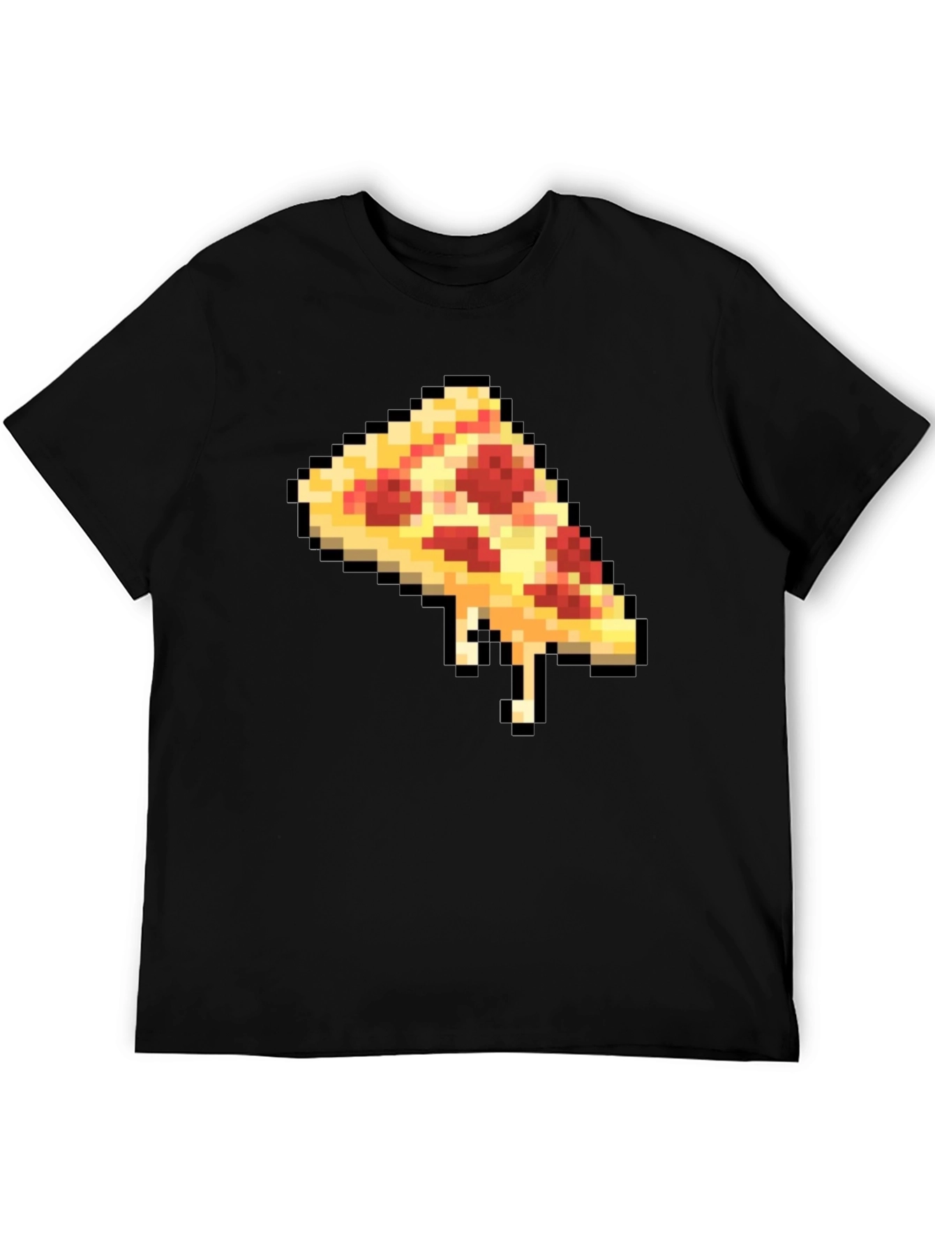 Pixel Pizza Slice Graphic Tee - Black Casual T-Shirt