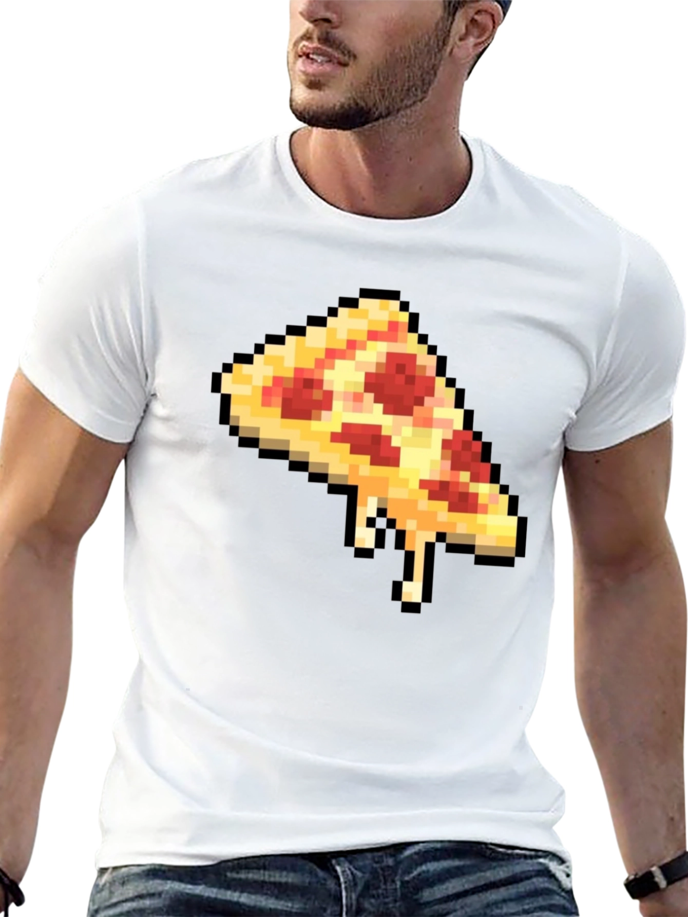 Pixel Pizza Slice Graphic Tee - Black Casual T-Shirt