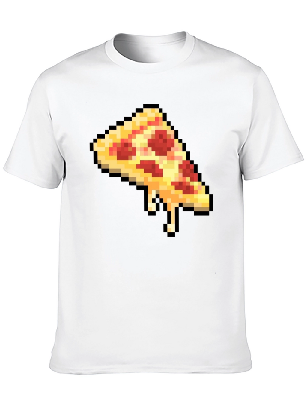 Pixel Pizza Slice Graphic Tee - Black Casual T-Shirt