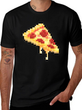 Pixel Pizza Slice Graphic Tee - Black Casual T-Shirt