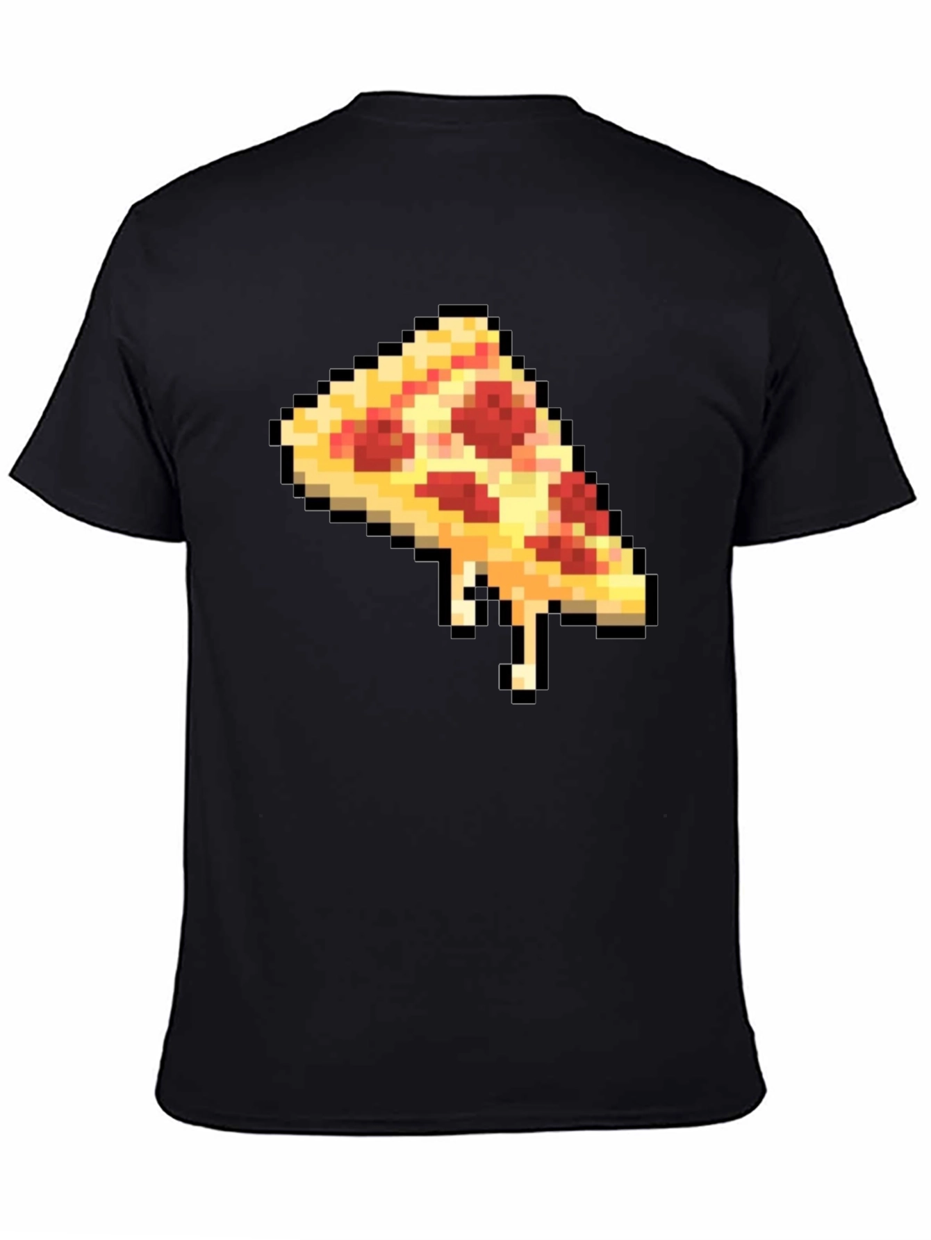 Pixel Pizza Slice Graphic Tee - Black Casual T-Shirt