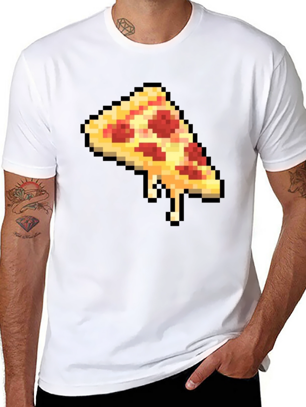 Pixel Pizza Slice Graphic Tee - Black Casual T-Shirt