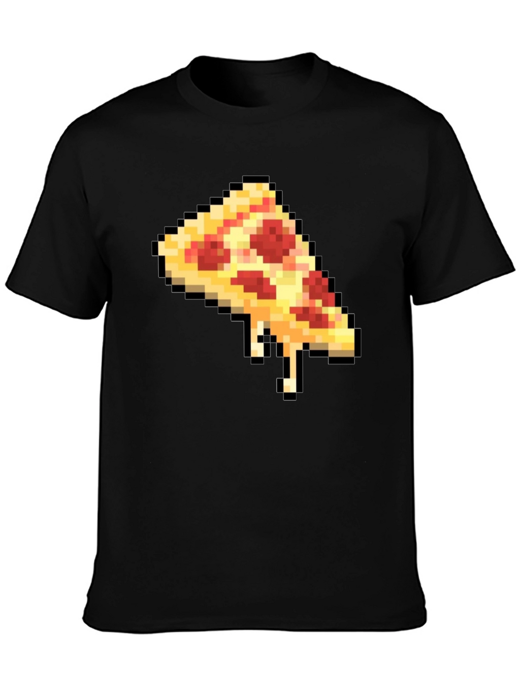 Pixel Pizza Slice Graphic Tee - Black Casual T-Shirt