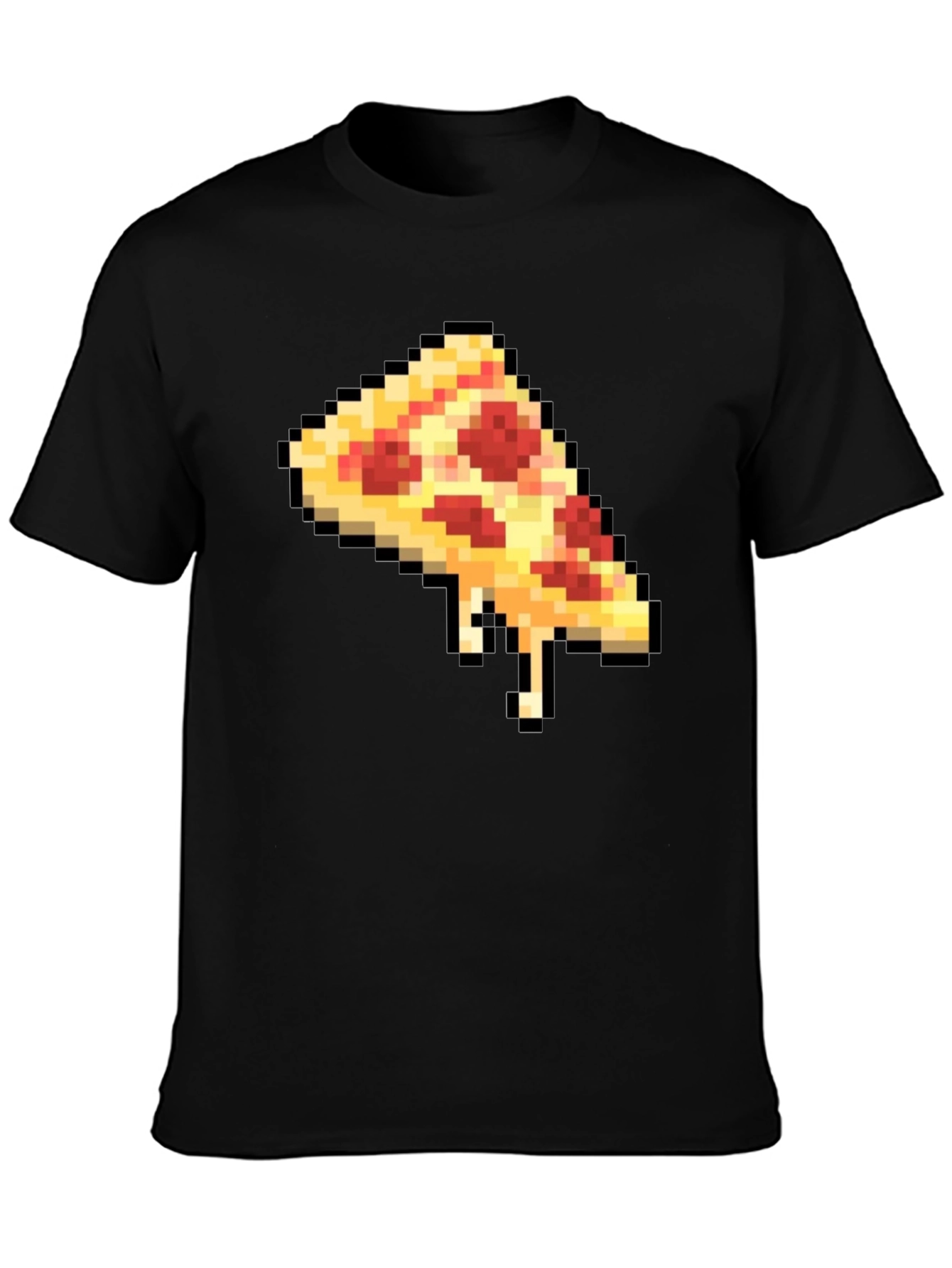 Pixel Pizza Slice Graphic Tee - Black Casual T-Shirt