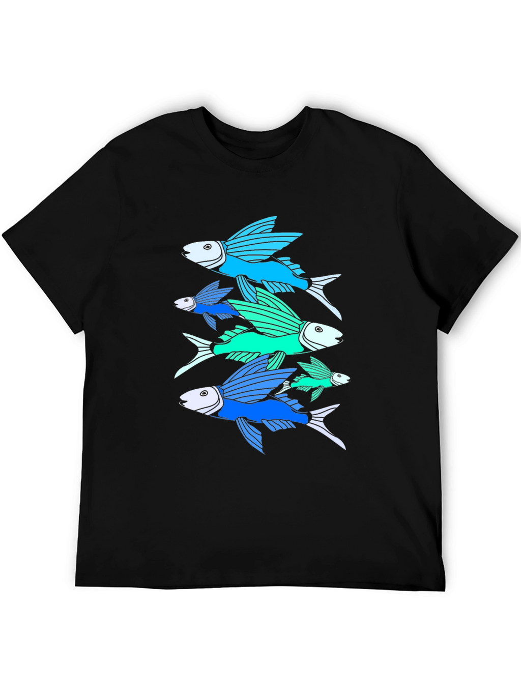 Flying Fish Graphic Tee - Black Cotton T-Shirt