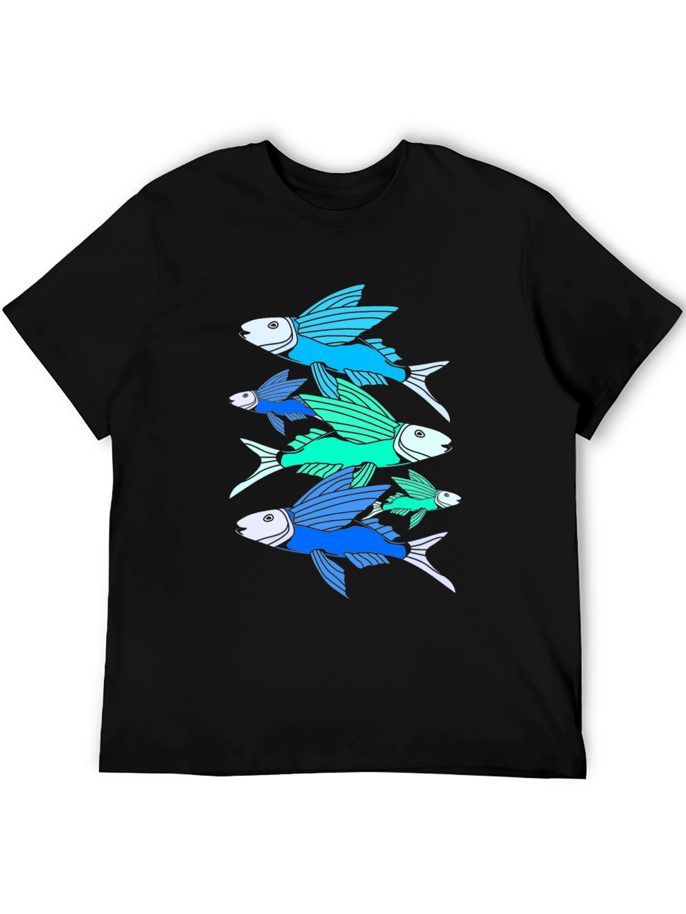 Flying Fish Graphic Tee - Black Cotton T-Shirt