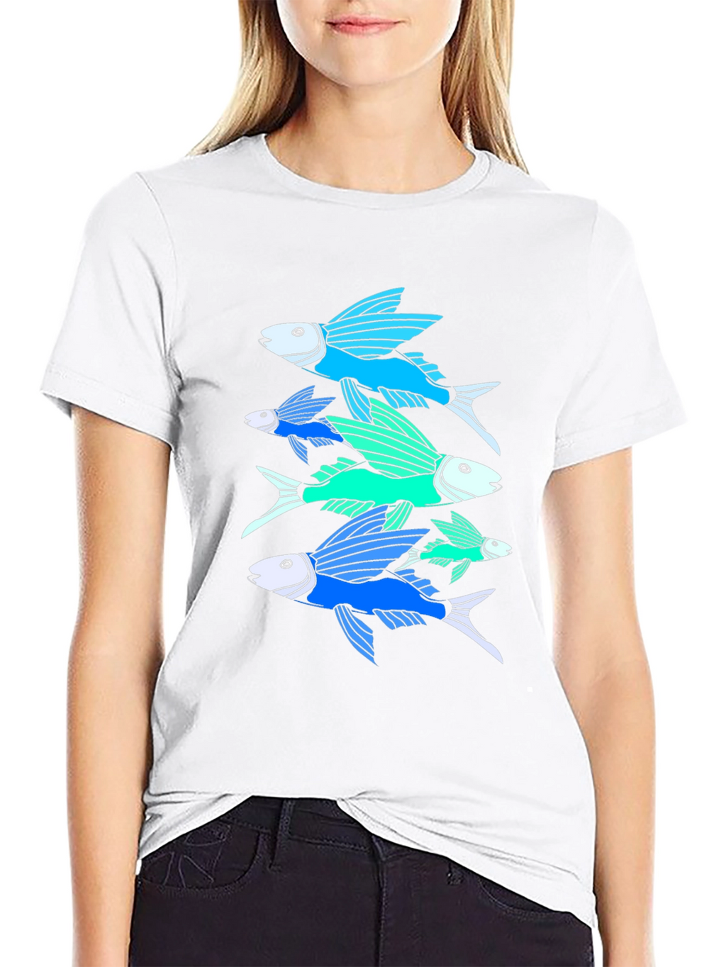 Flying Fish Graphic Tee - Black Cotton T-Shirt